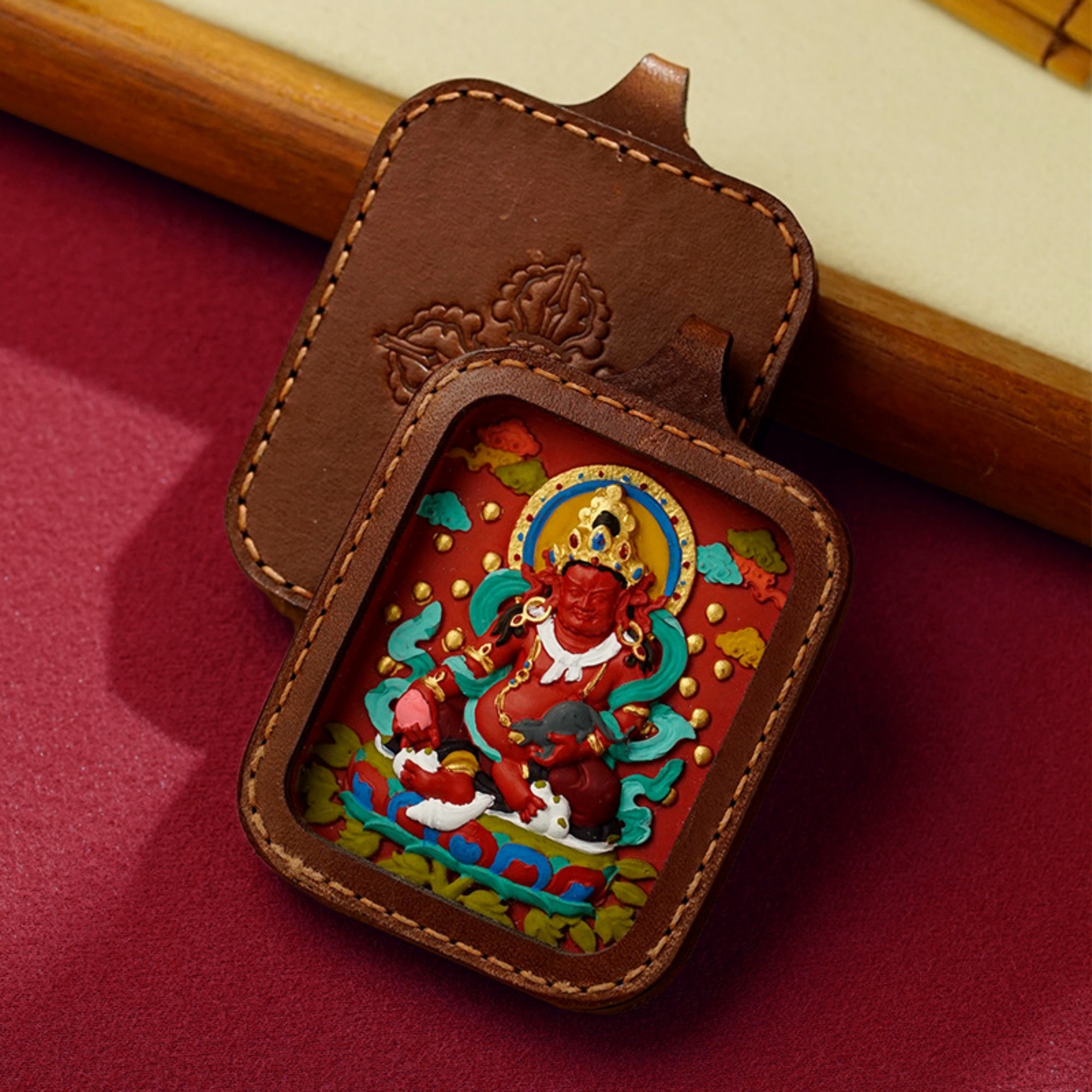 QiLing Aura Hand-Painted Cinnabar Buddha Thangka Necklace (Gawu Box)