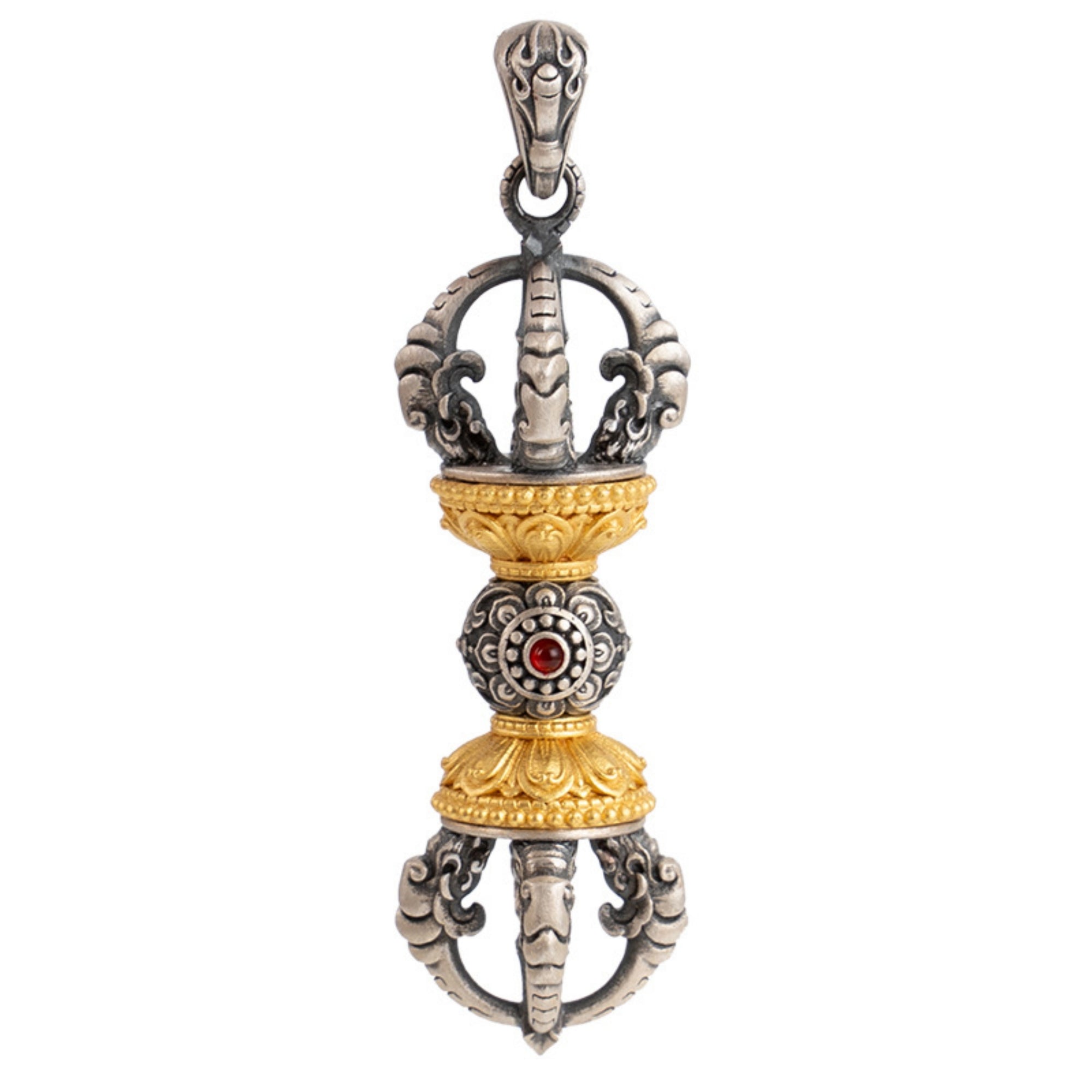 Tibetan Buddhist Vajra Ruby Sterling Silver Pendant