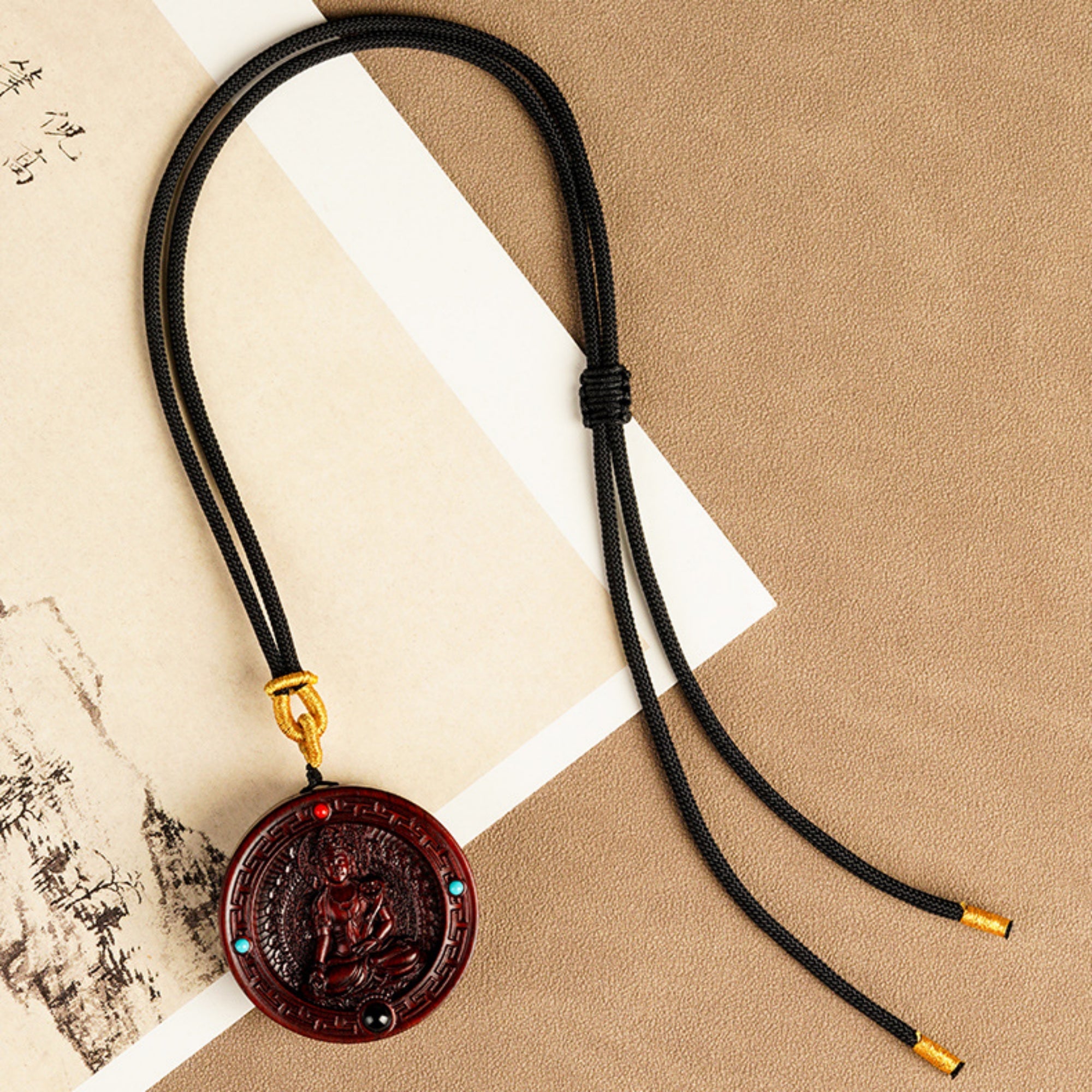 Hand-Carved Sandalwood Buddha Pendant Necklace