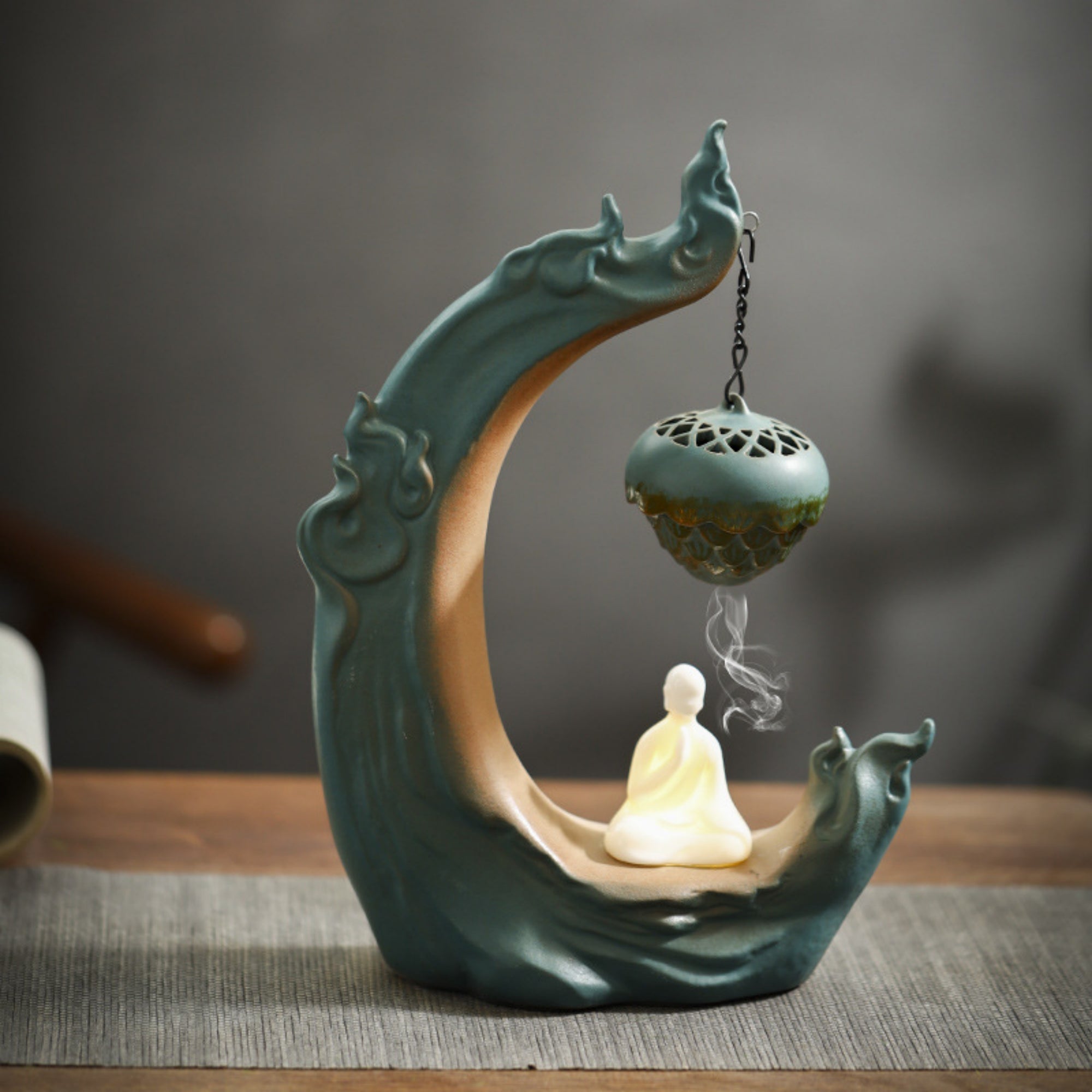 QiLing Aura Zen Monk Ceramic Backflow Incense Burner