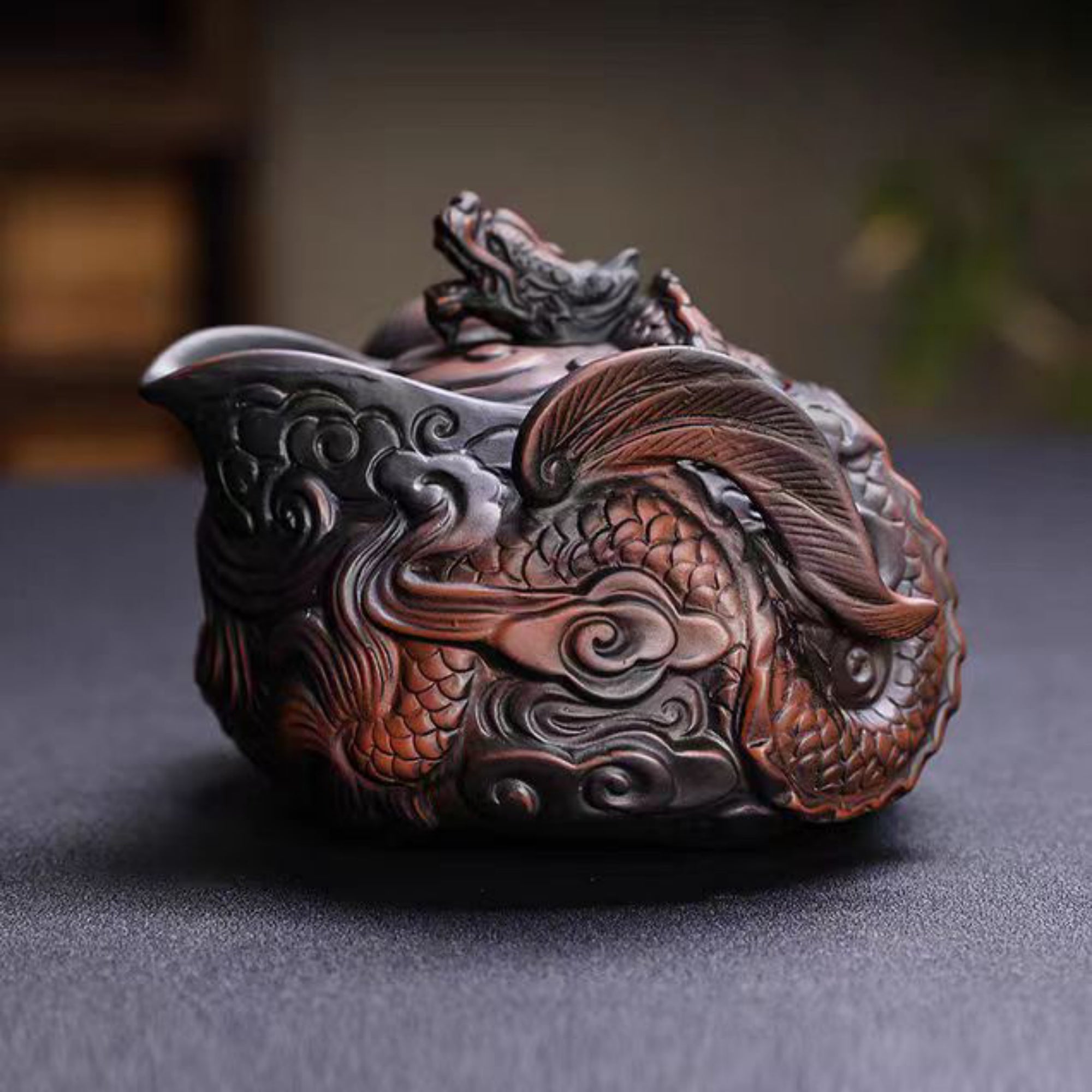 QiLing Aura Handmade Purple Clay Dragon Relief Portable Tea Set