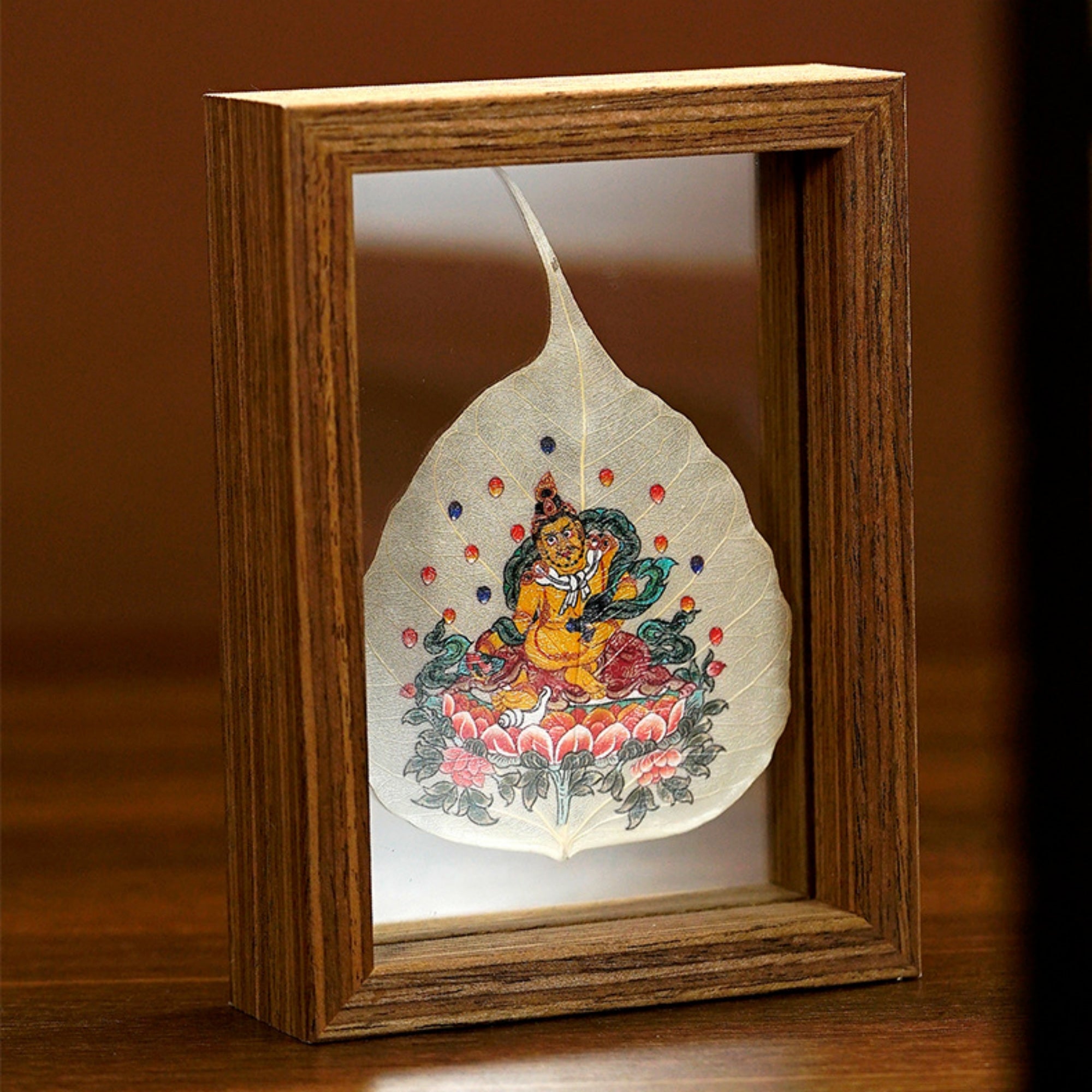 QiLingAura Hand-Painted Tibetan Bodhi Leaf Buddha Picture Frame