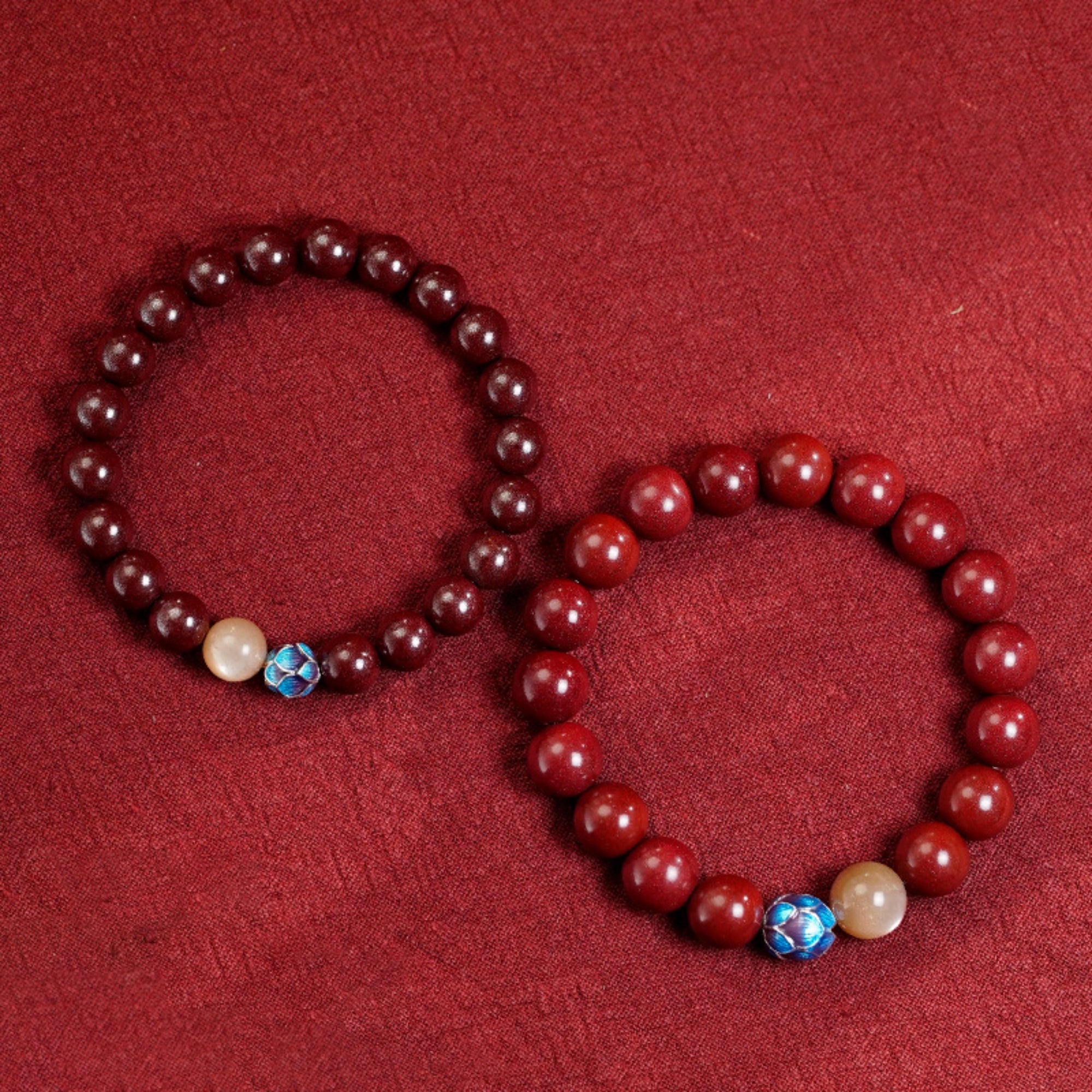 QiLingAura Handmade Cinnabar Lotus Buddhist Prayer Bead Bracelet