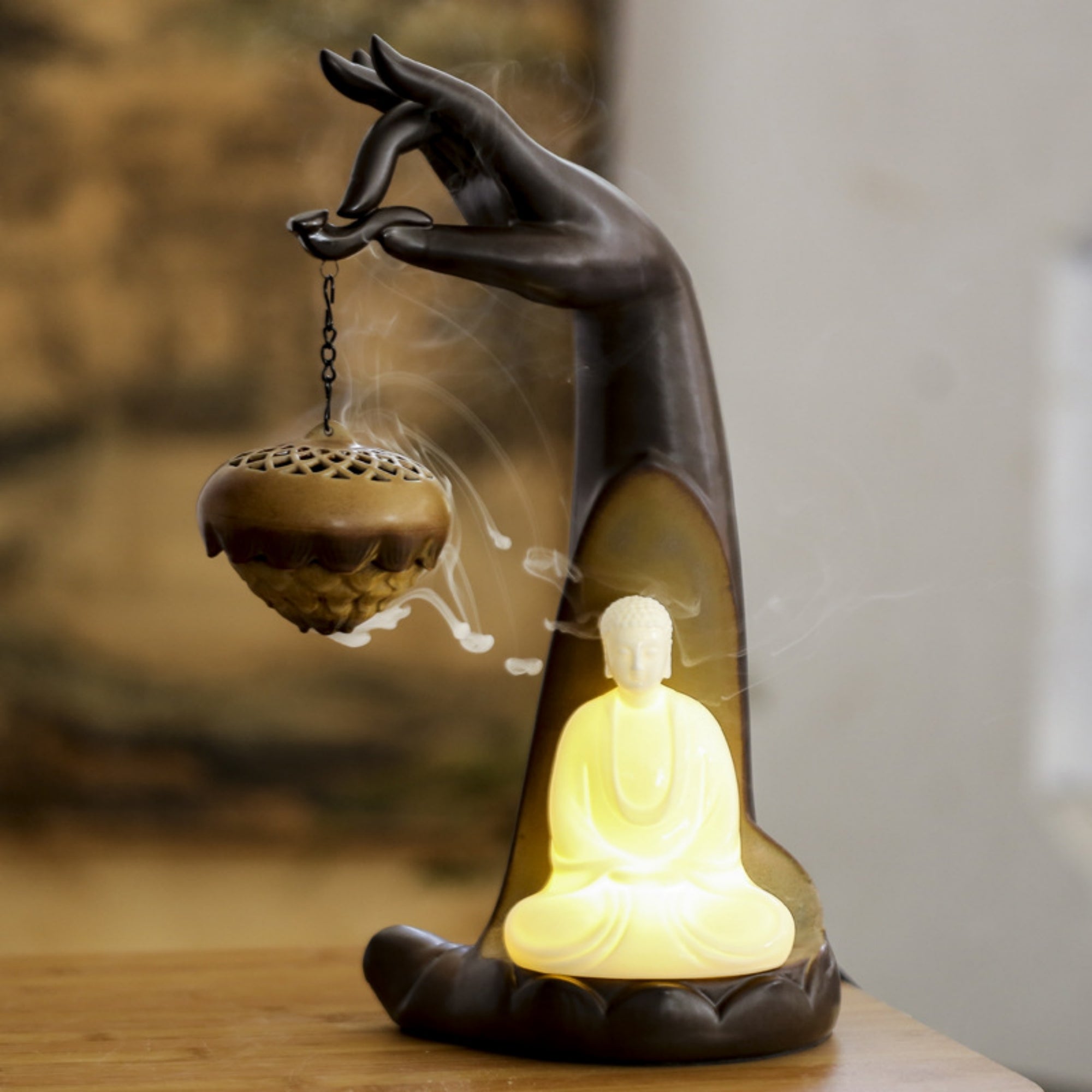 Buddha Hand Touching Flower Ceramic Backflow Incense Burner