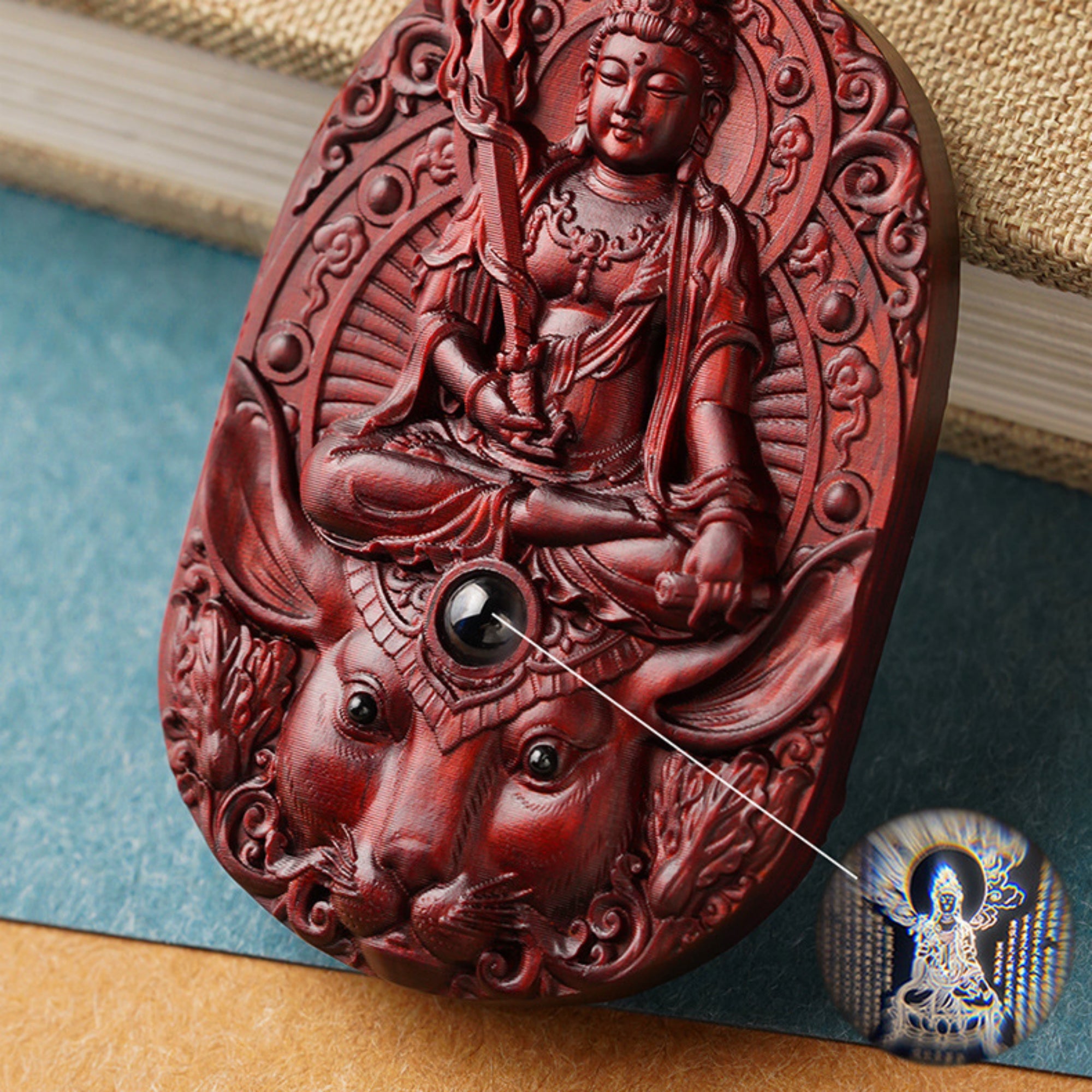 Hand-Carved Sandalwood Zodiac Guardian Buddha Pendant Necklace