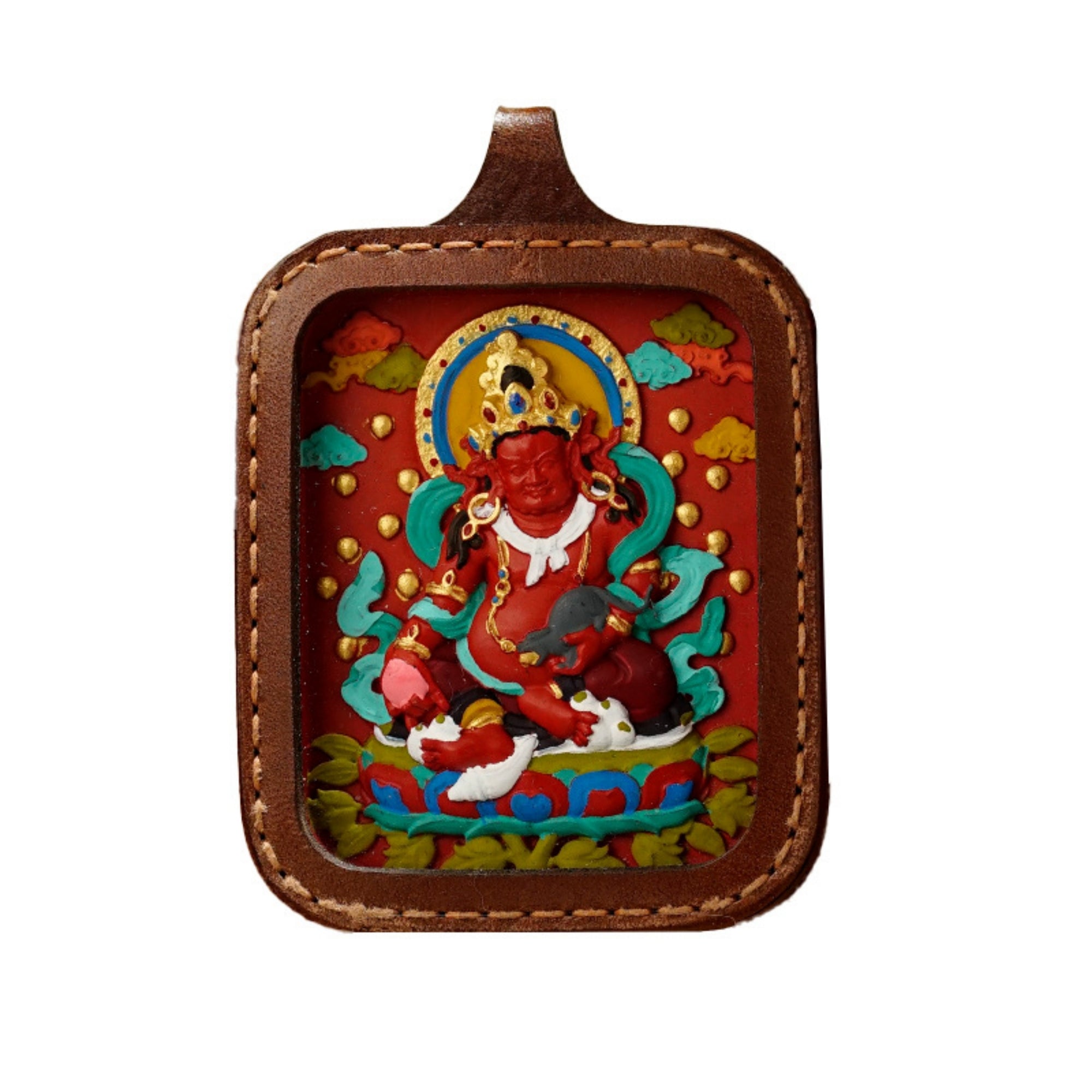 QiLing Aura Hand-Painted Cinnabar Buddha Thangka Necklace (Gawu Box)