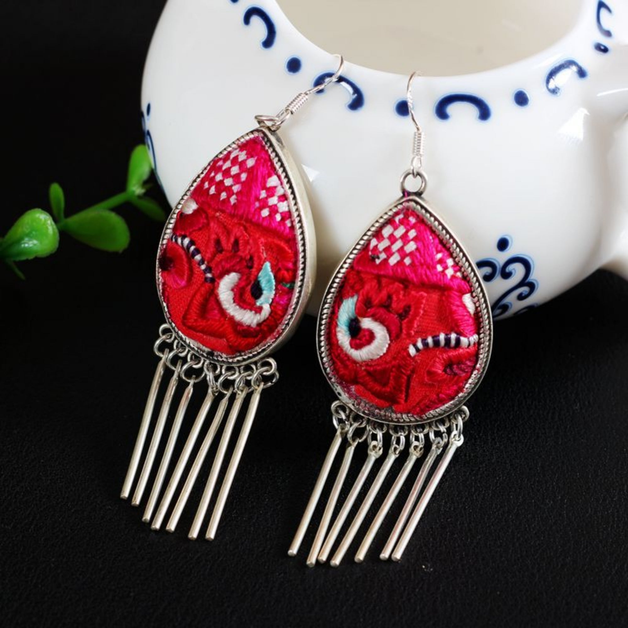 QiLing Aura Miao Style Hand Embroidered Earrings