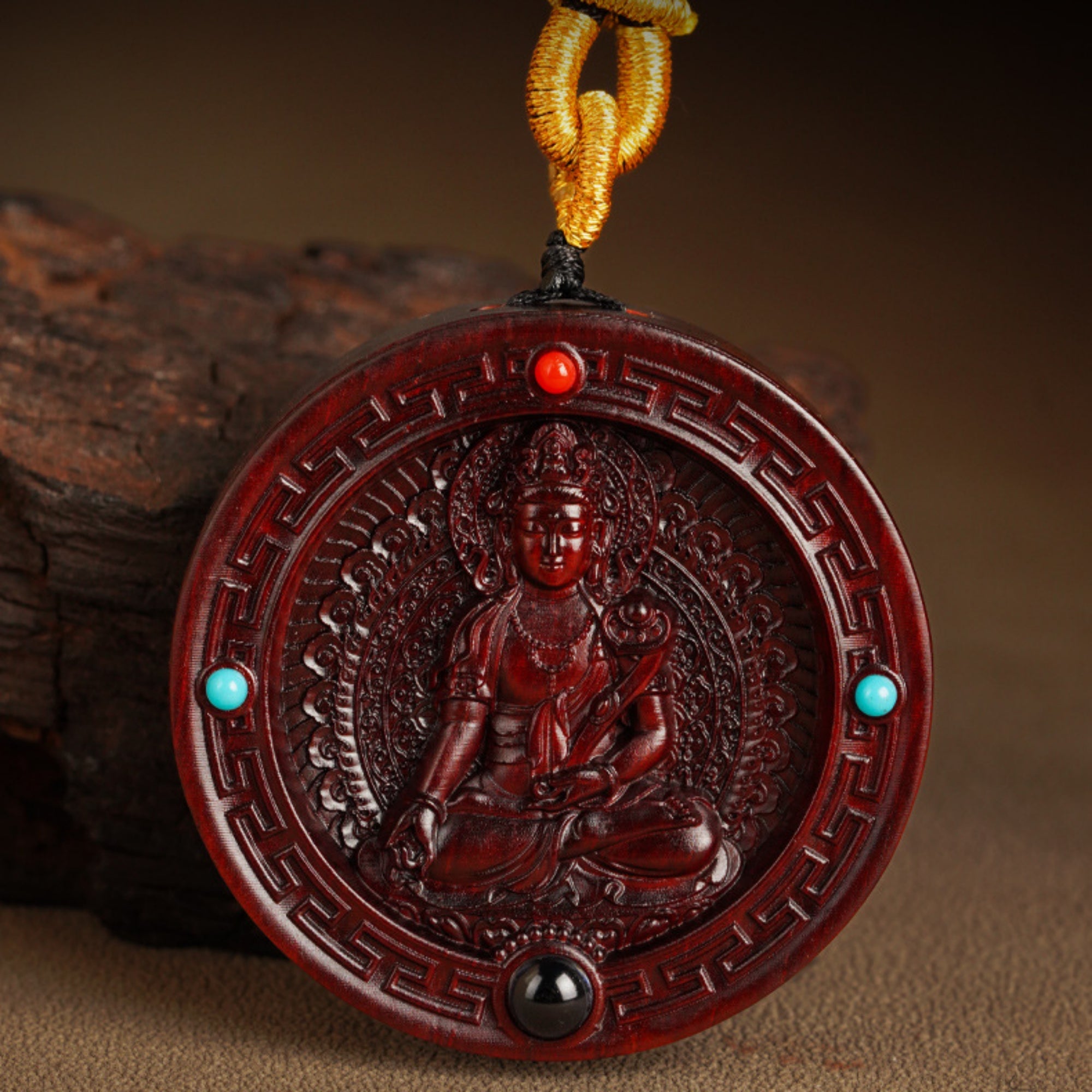 Hand-Carved Sandalwood Buddha Pendant Necklace