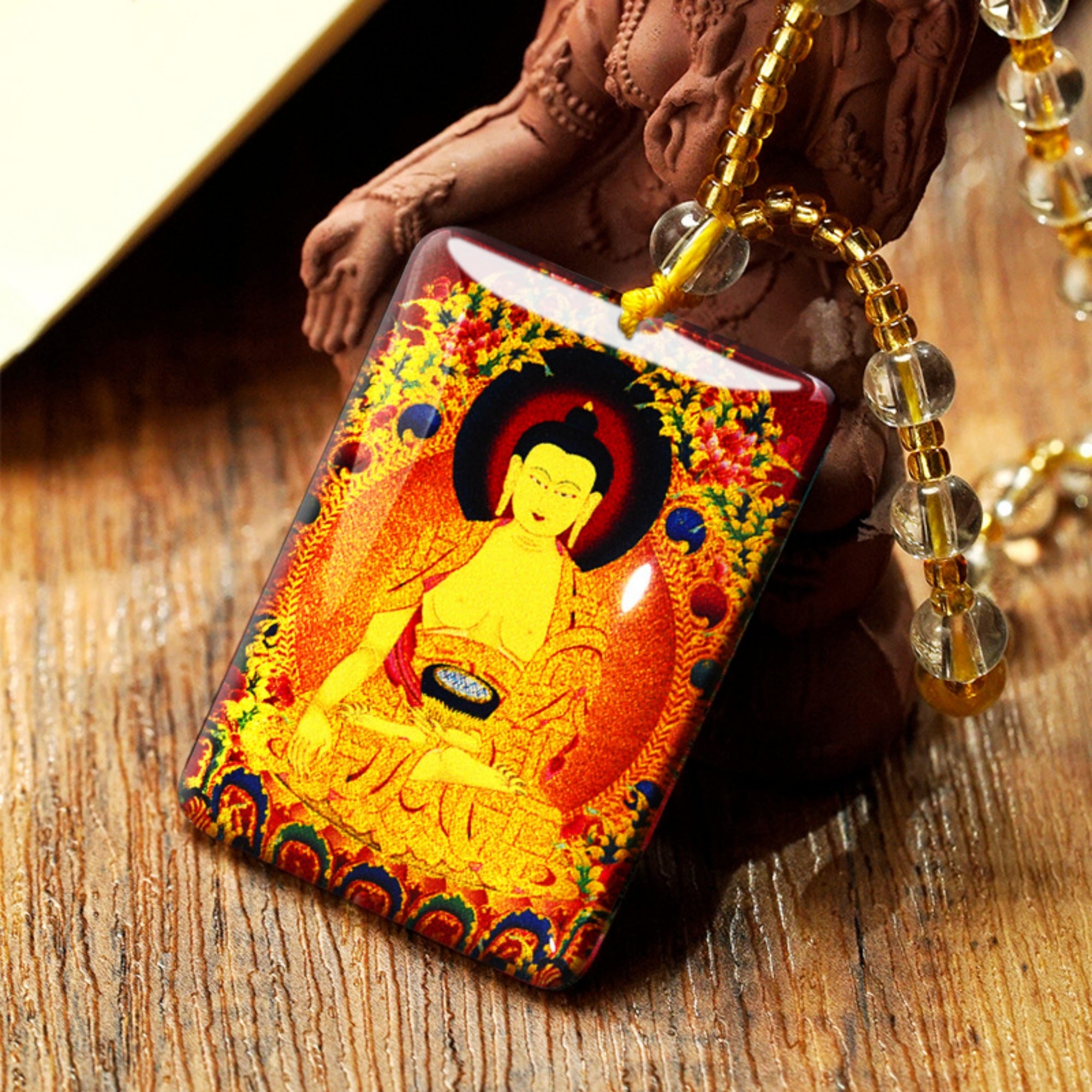 QiLing Aura Hand-Painted Crystal Tibetan Buddha Necklace