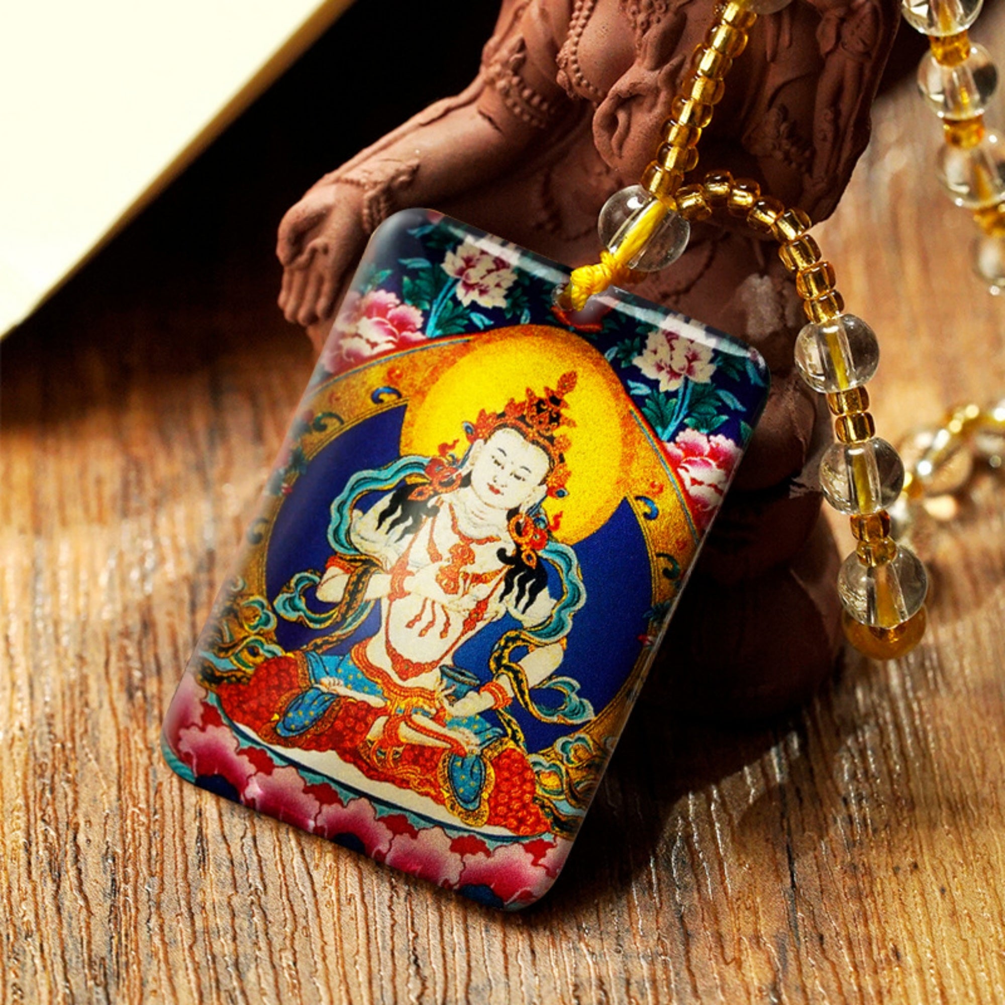 QiLing Aura Hand-Painted Crystal Tibetan Buddha Necklace