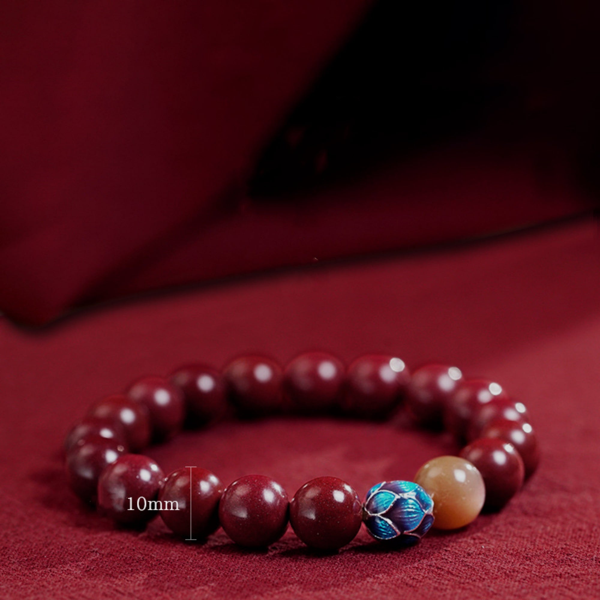 QiLingAura Handmade Cinnabar Lotus Buddhist Prayer Bead Bracelet