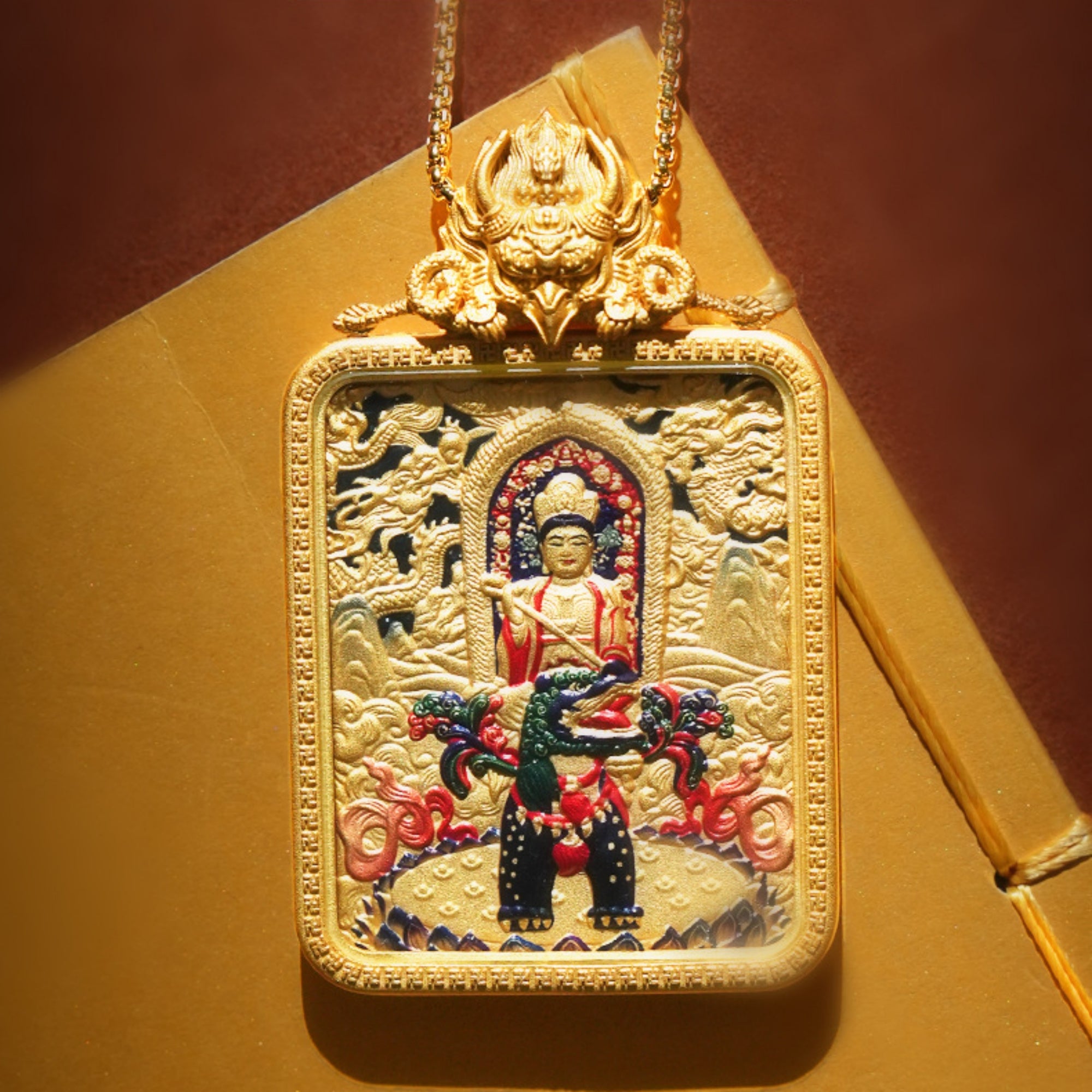 QiLing Aura Hand-Carved Three-Dimensional Tibetan Thangka Buddha Pendant Necklace