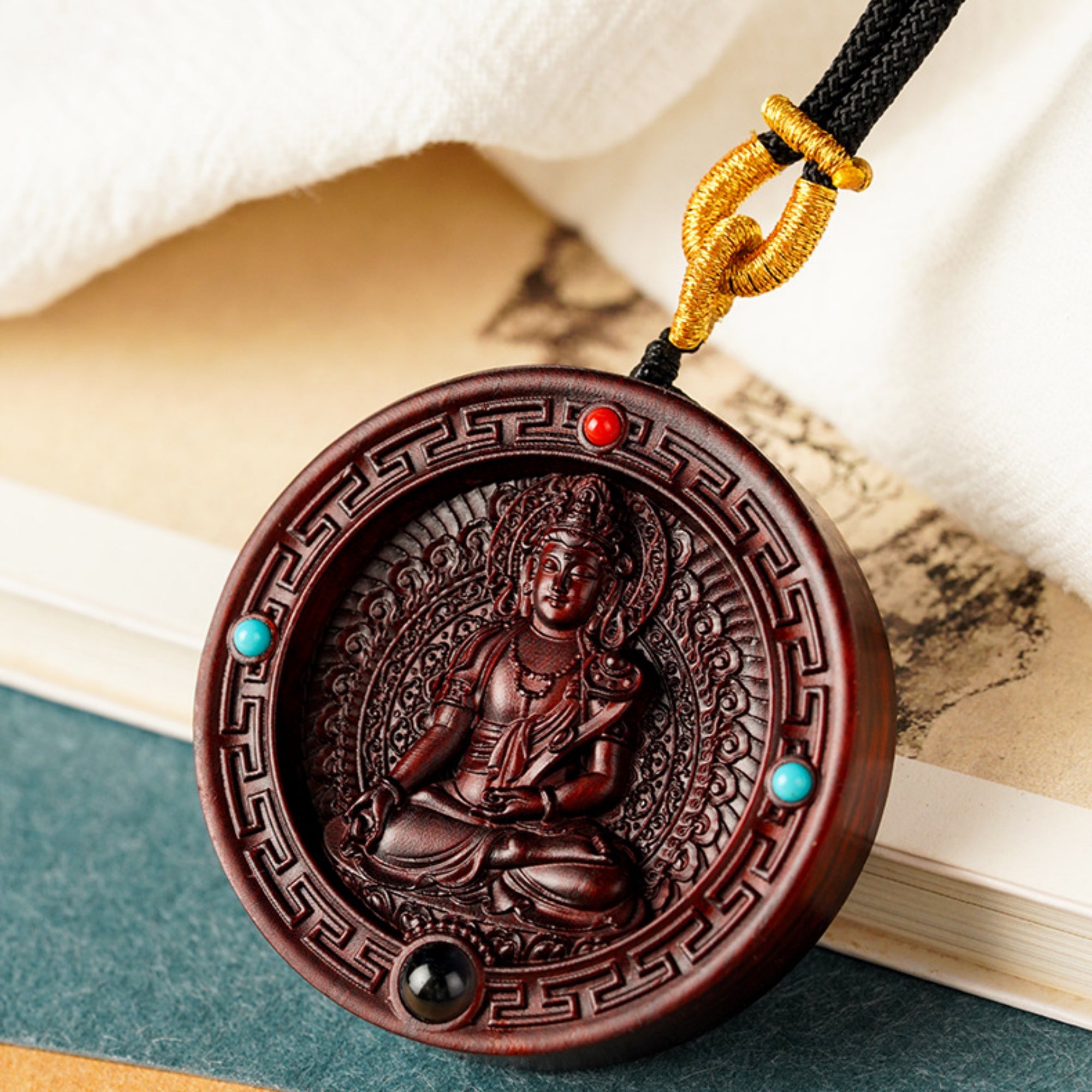 Hand-Carved Sandalwood Buddha Pendant Necklace