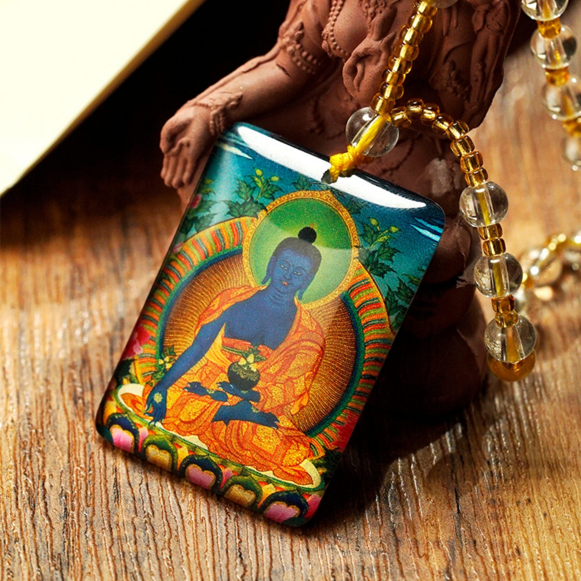 QiLing Aura Hand-Painted Crystal Tibetan Buddha Necklace