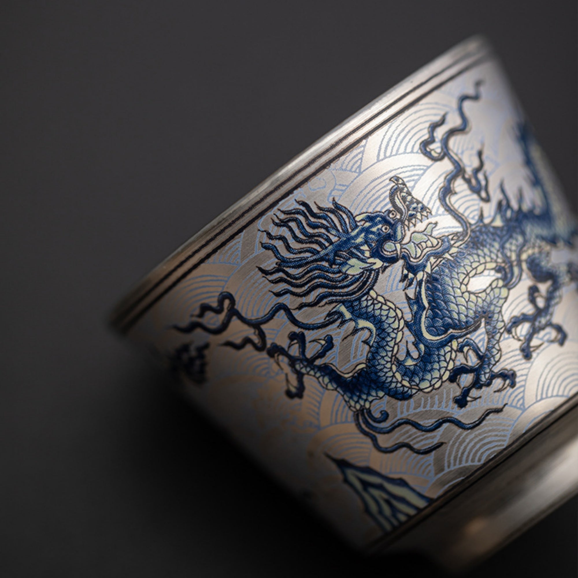 QiLing Aura Handcrafted Silver-Plated Chinese Dragon Ceramic Cup