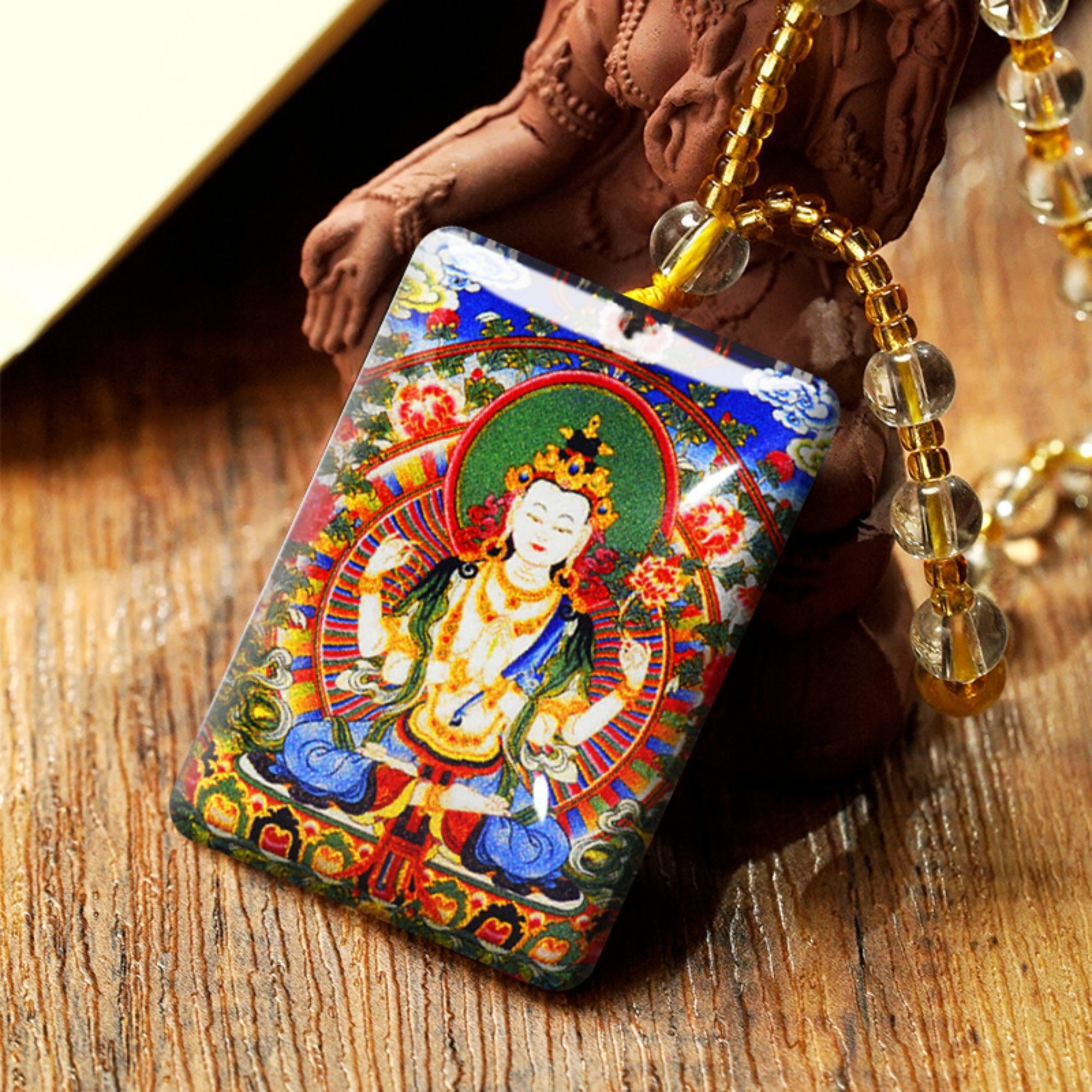 QiLing Aura Hand-Painted Crystal Tibetan Buddha Necklace