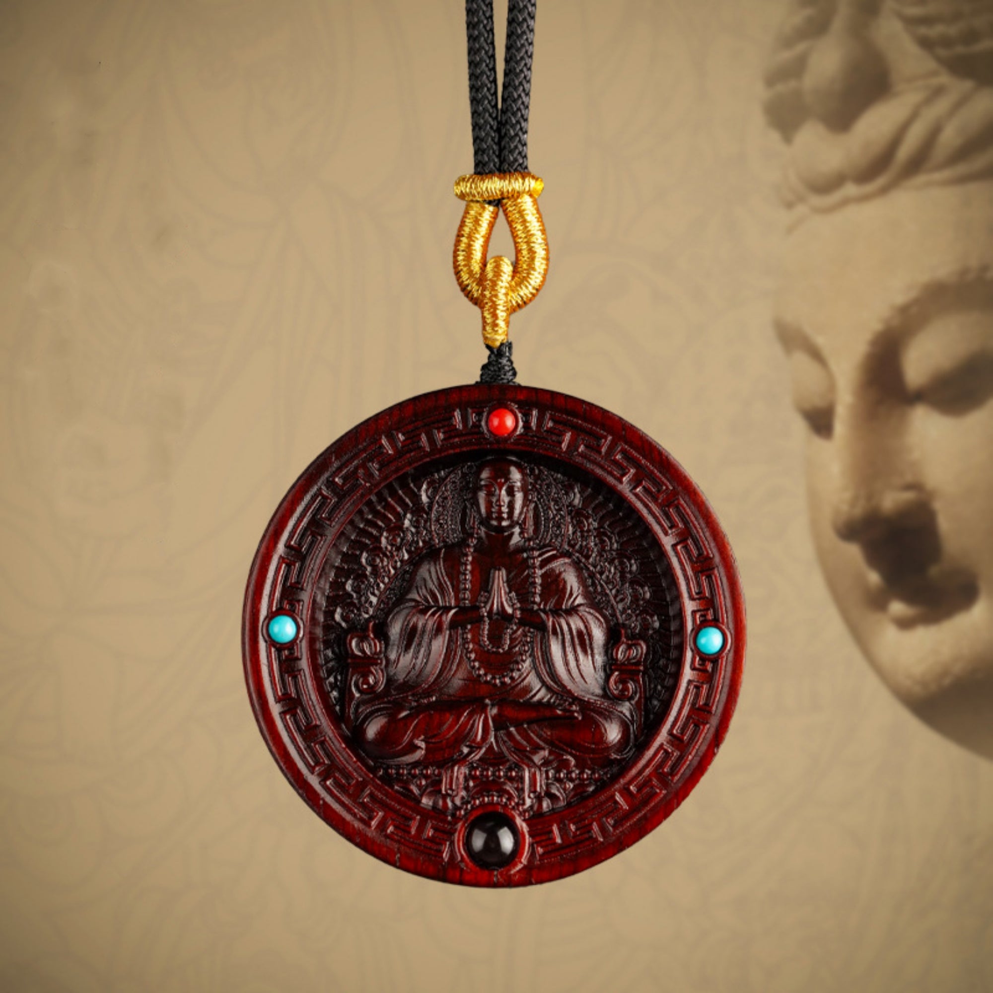 Hand-Carved Sandalwood Buddha Pendant Necklace