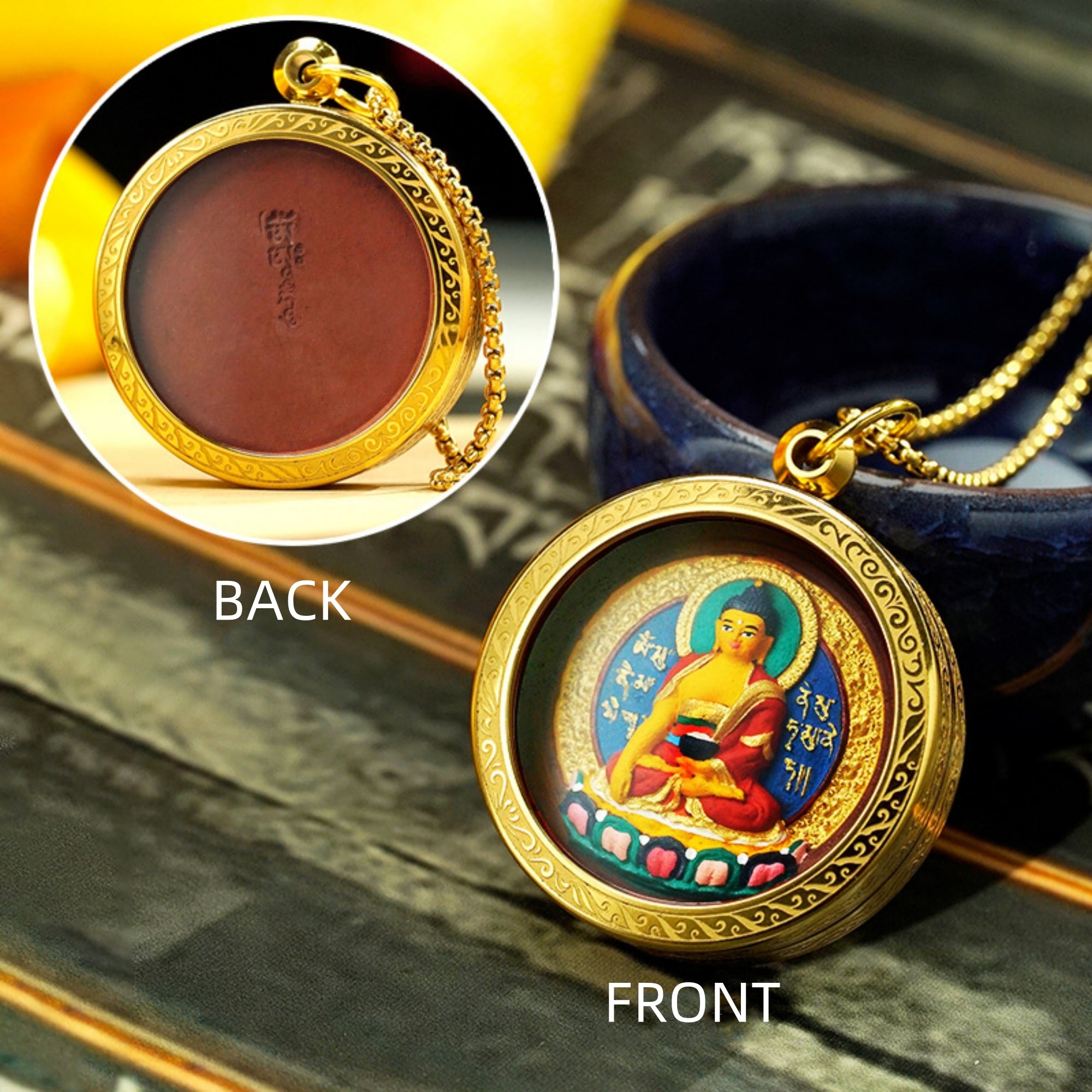 Hand-Painted Thangka Buddha Pendant Necklace