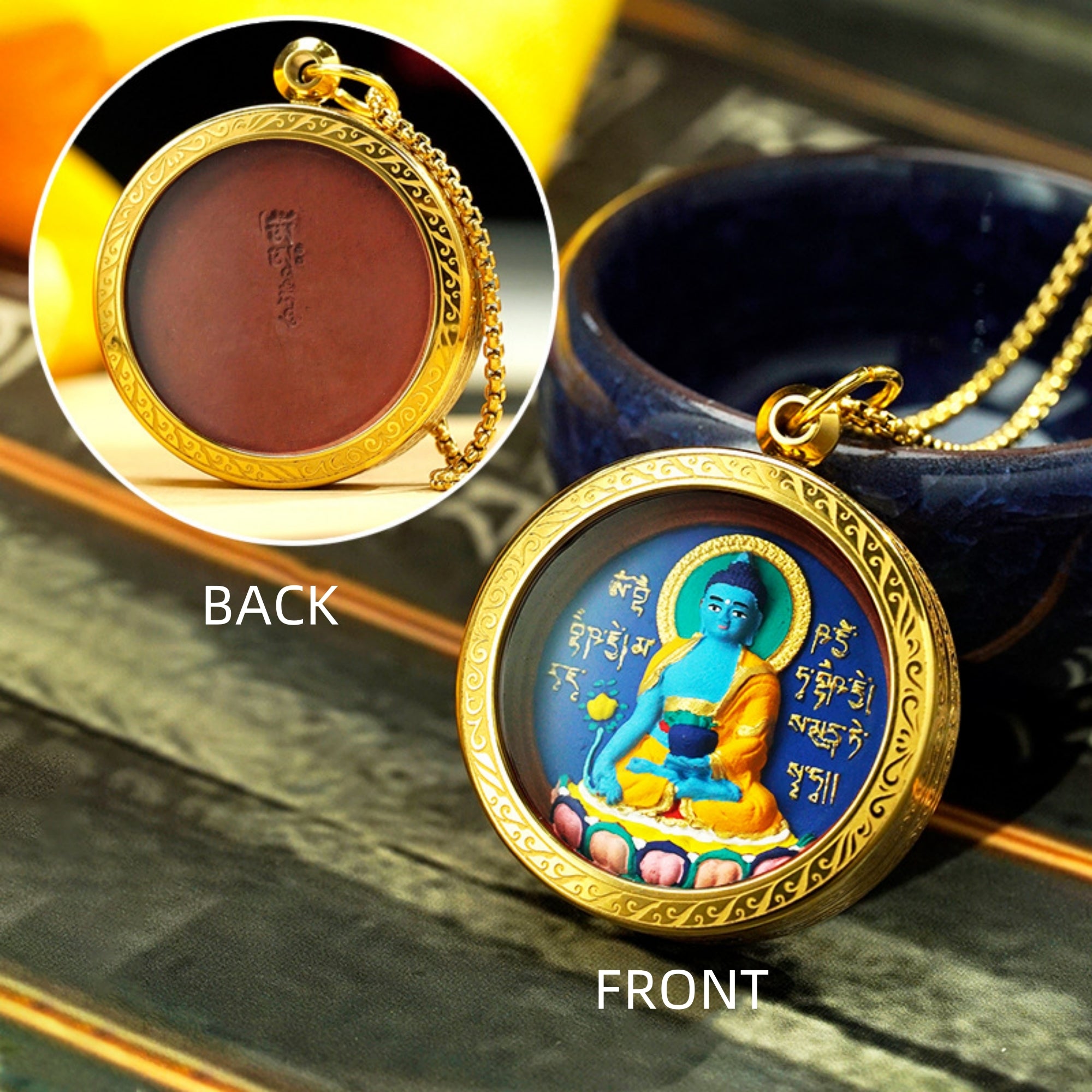 Hand-Painted Thangka Buddha Pendant Necklace