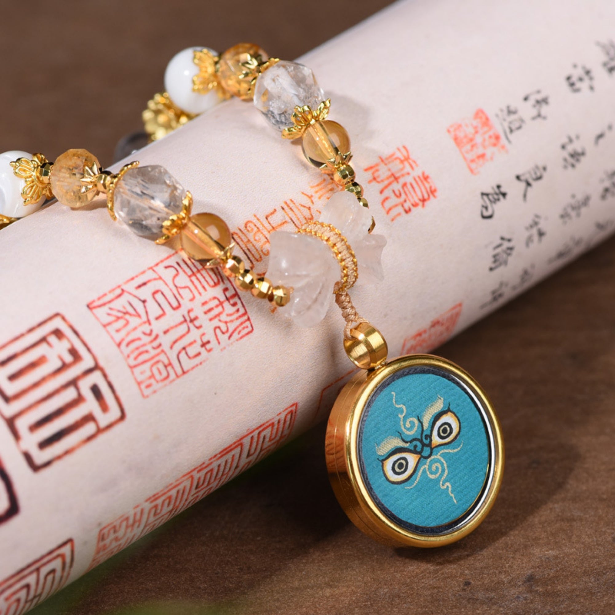 Natural White Crystal Tibetan Thangka Necklace