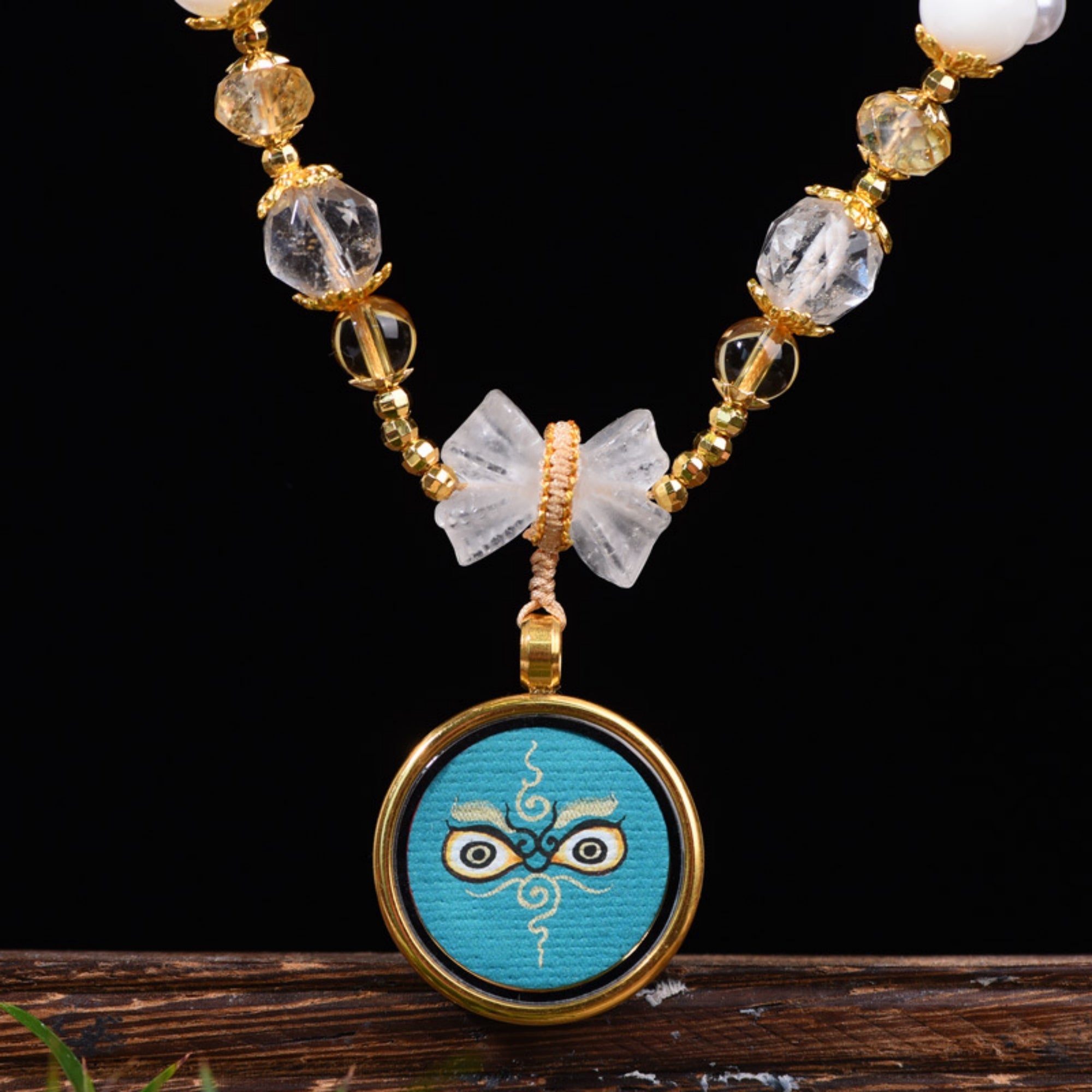 Natural White Crystal Tibetan Thangka Necklace