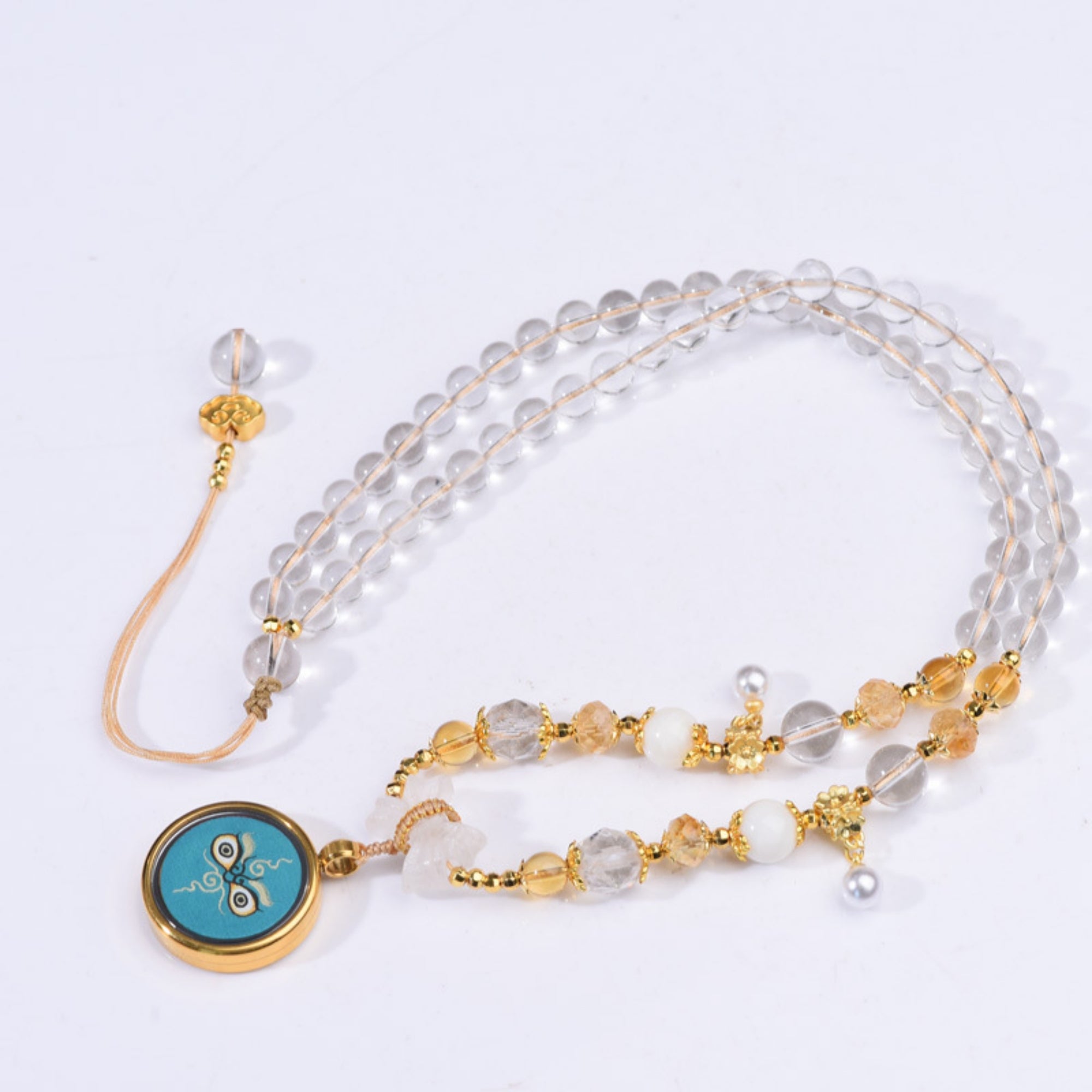 Natural White Crystal Tibetan Thangka Necklace