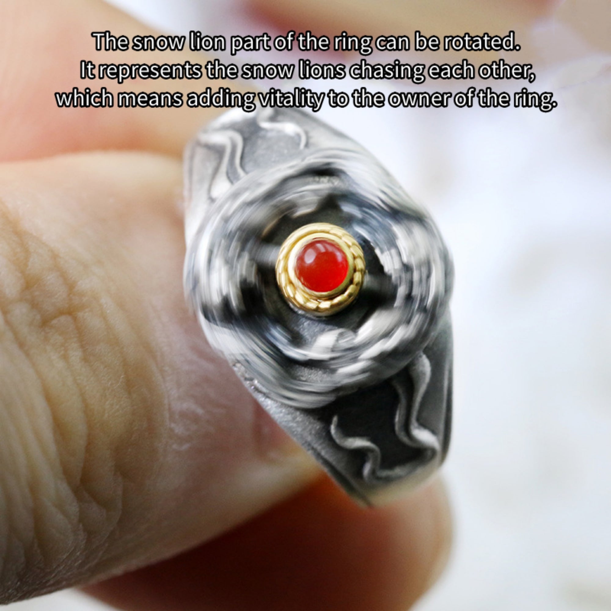 Tibetan Snow Lion Ruby Sterling Silver Ring