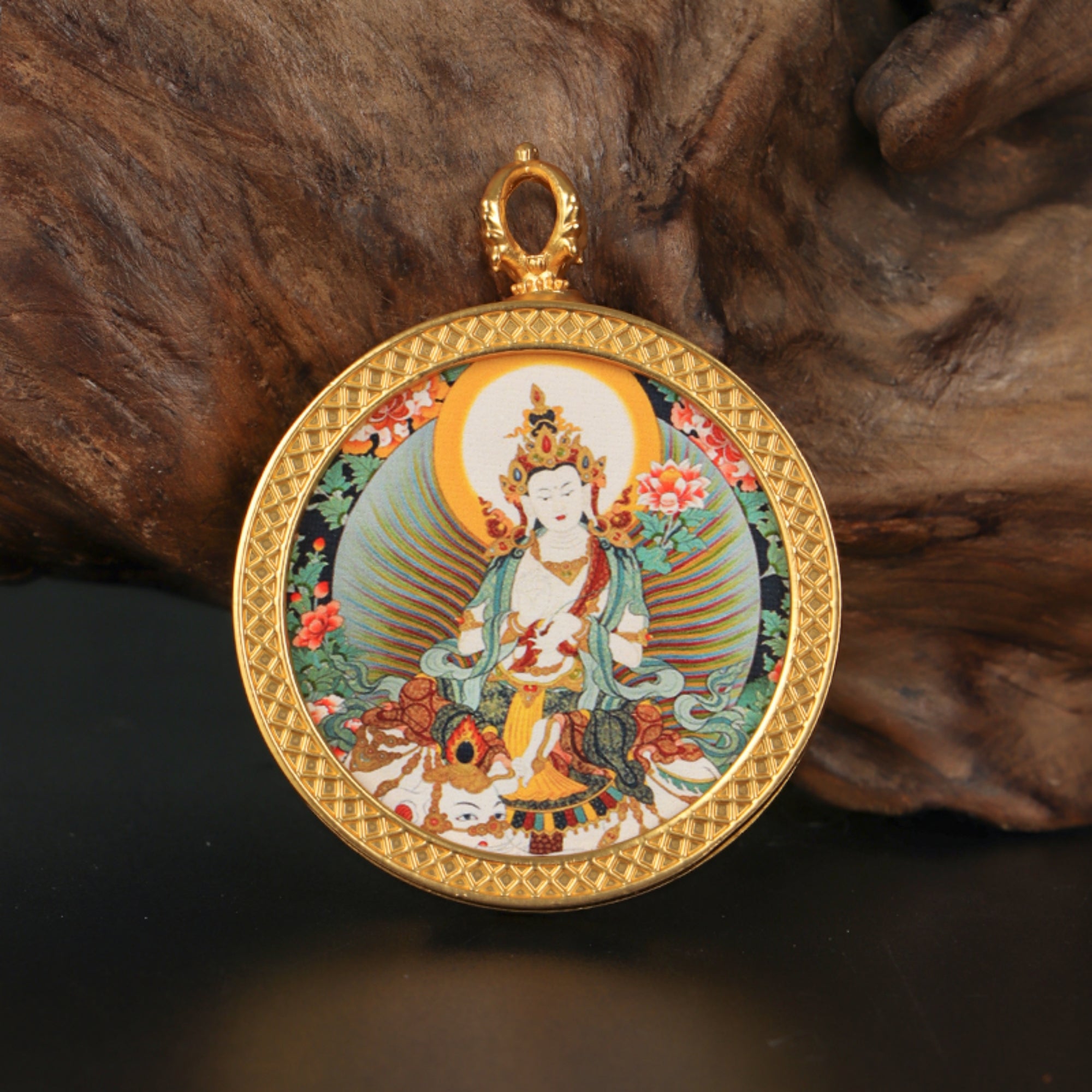 Tibetan Buddhist Circular Thangka Necklace