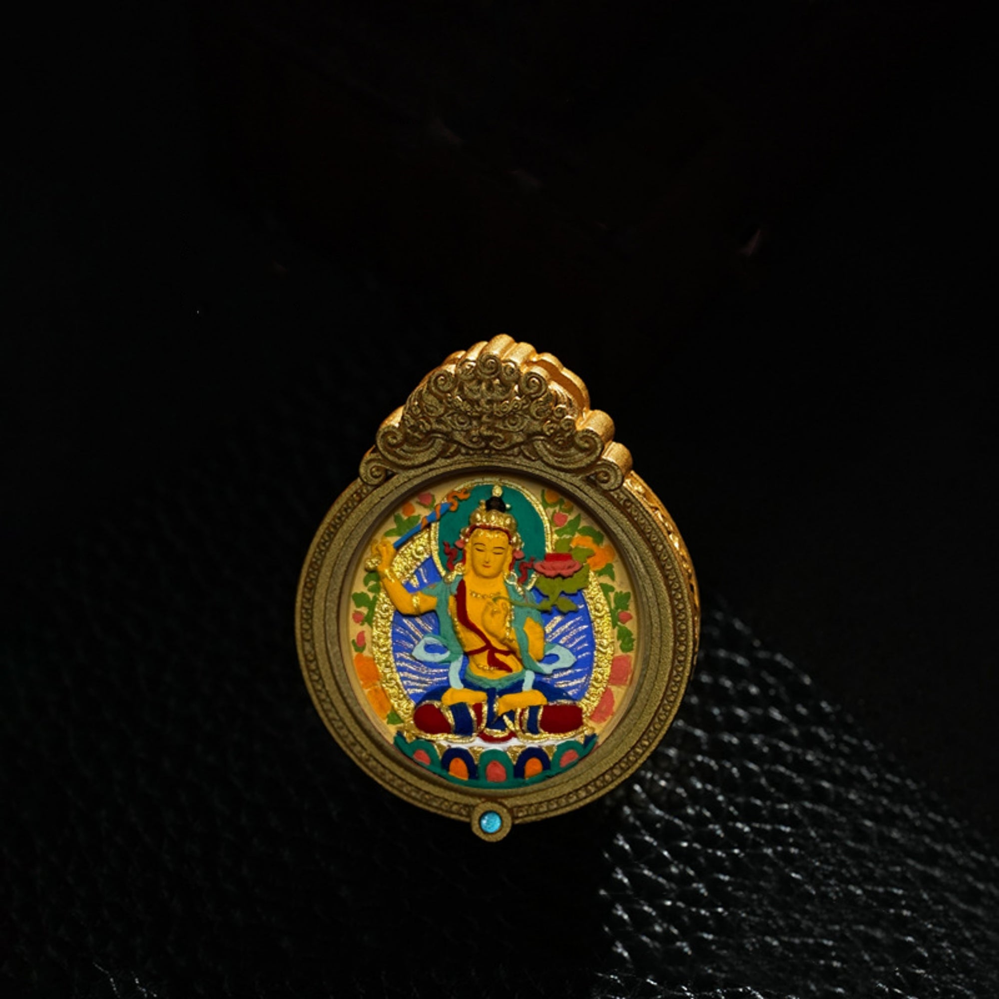 Tibetan Hand-Painted Guardian Buddha Thangka Amulet Pendant