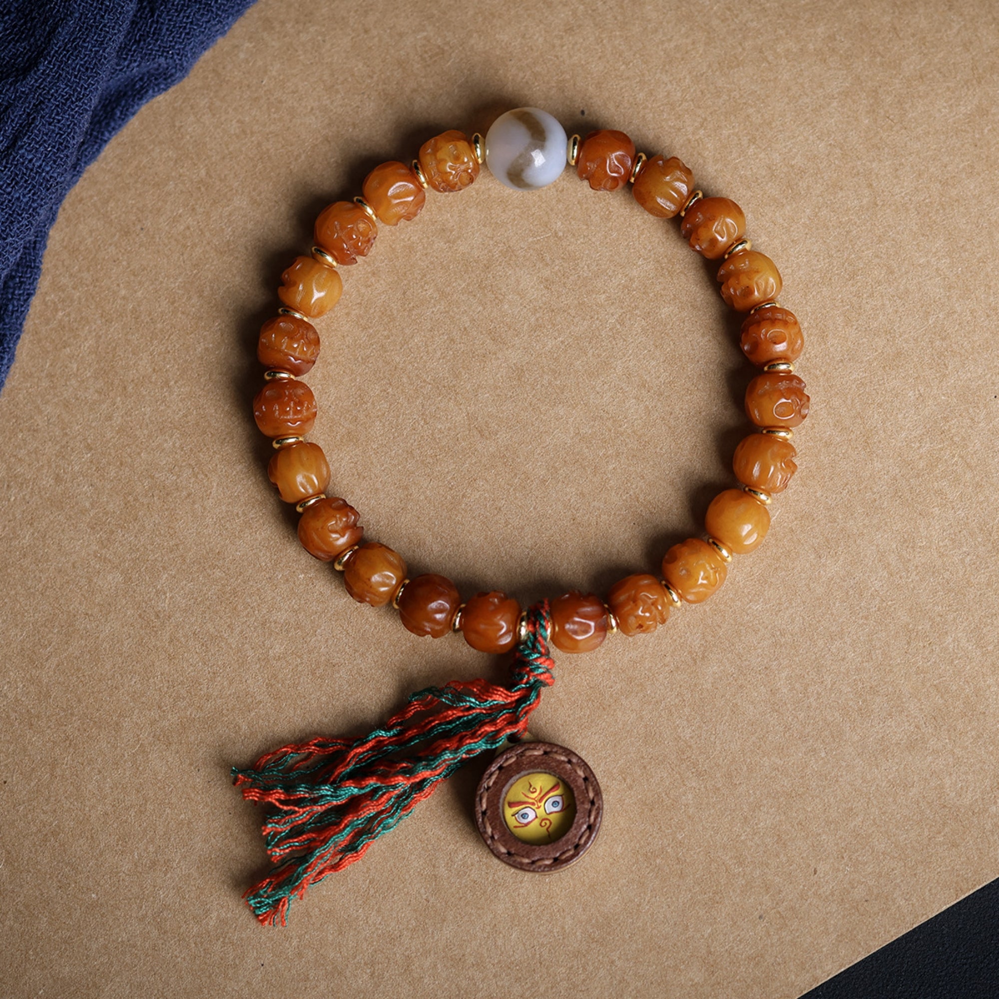 Tibetan Yak Bone Prayer Bead Thangka Bracelet