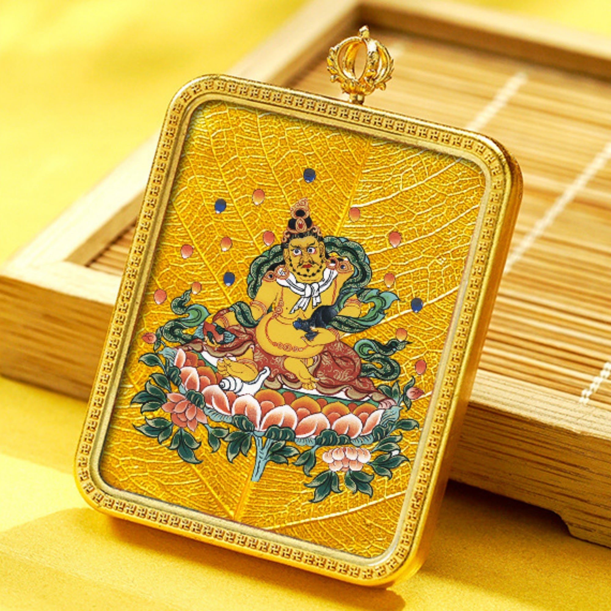 QiLing Aura Hand-Painted Brass Tibetan Thangka Pendant Necklace Amulet