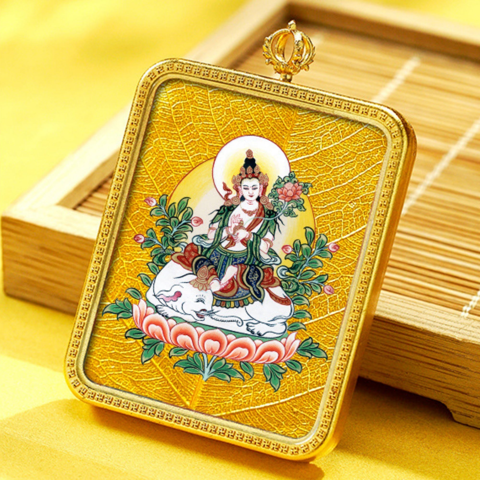 QiLing Aura Hand-Painted Brass Tibetan Thangka Pendant Necklace Amulet