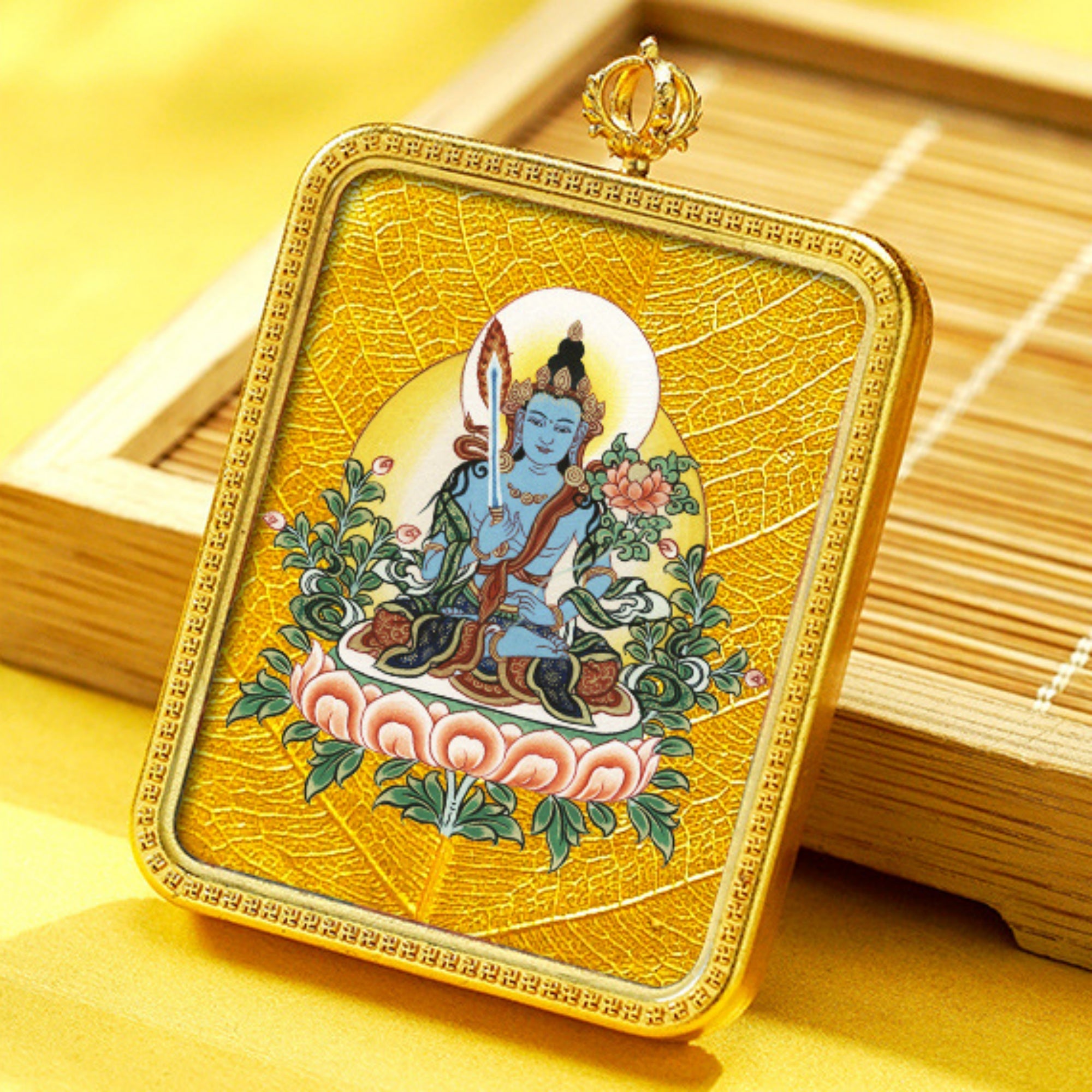 QiLing Aura Hand-Painted Brass Tibetan Thangka Pendant Necklace Amulet