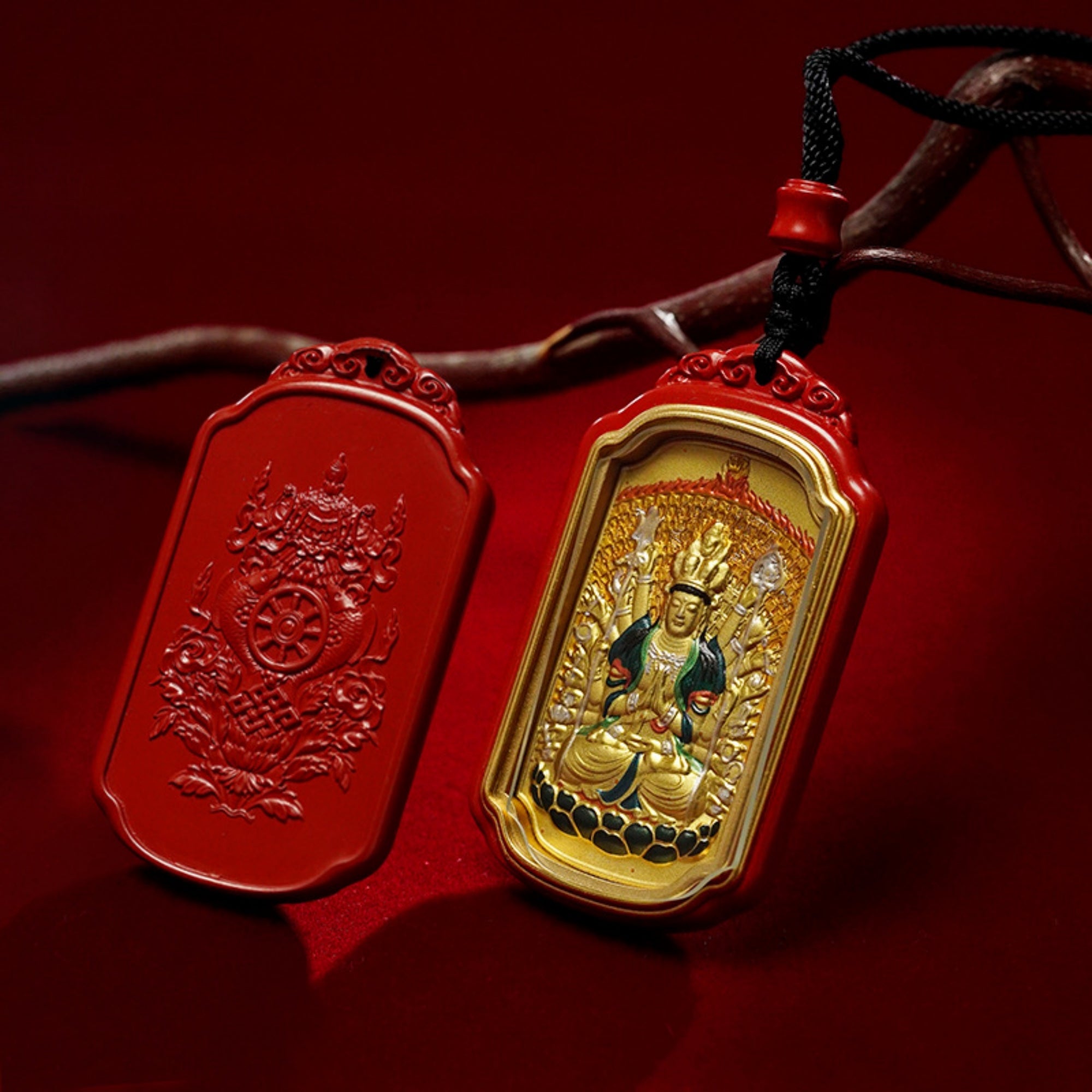 QiLing Aura Cinnabar Hand-Painted Thangka Necklace