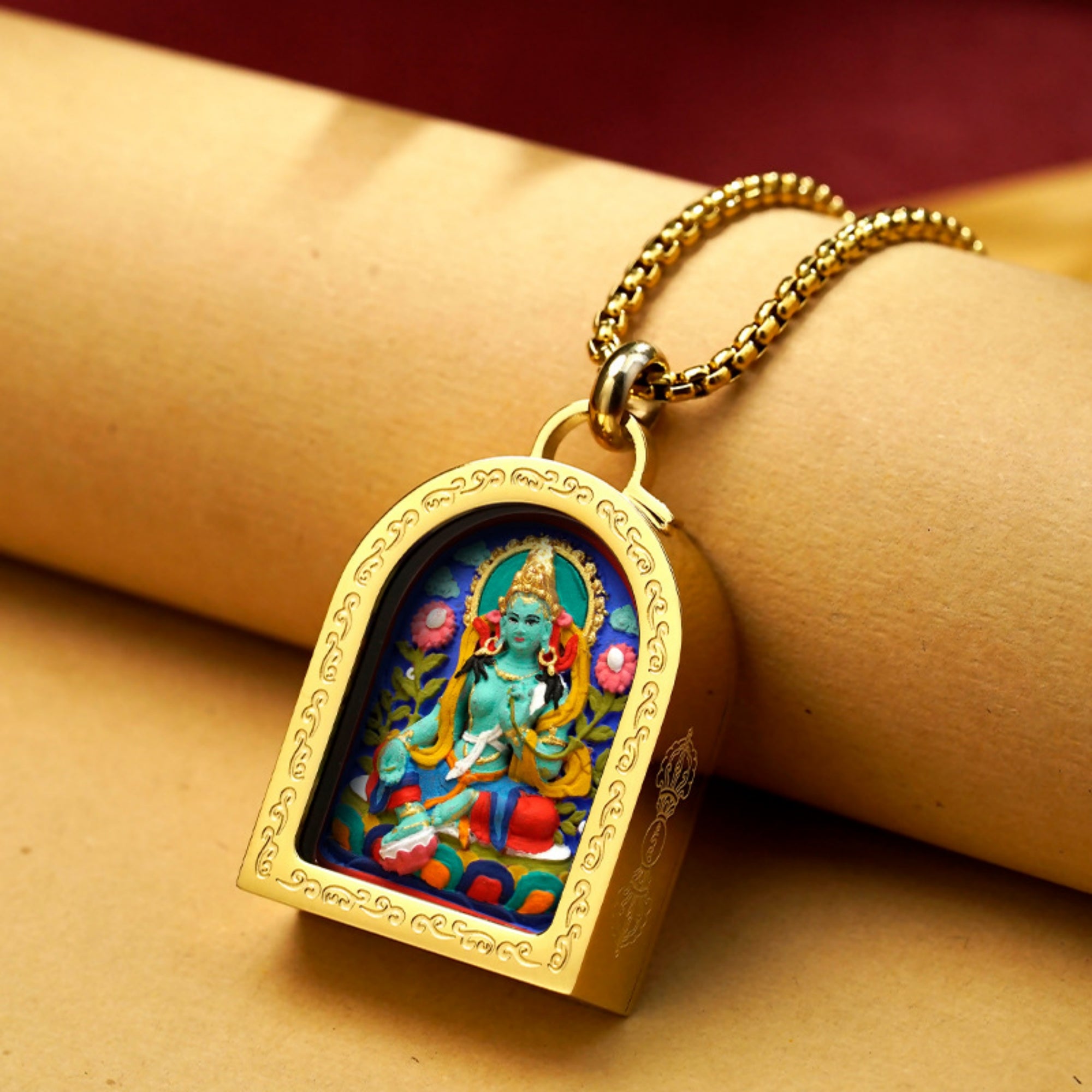 QiLing Aura Tibetan Zakiram Three-Dimensional Thangka Pendant Necklace