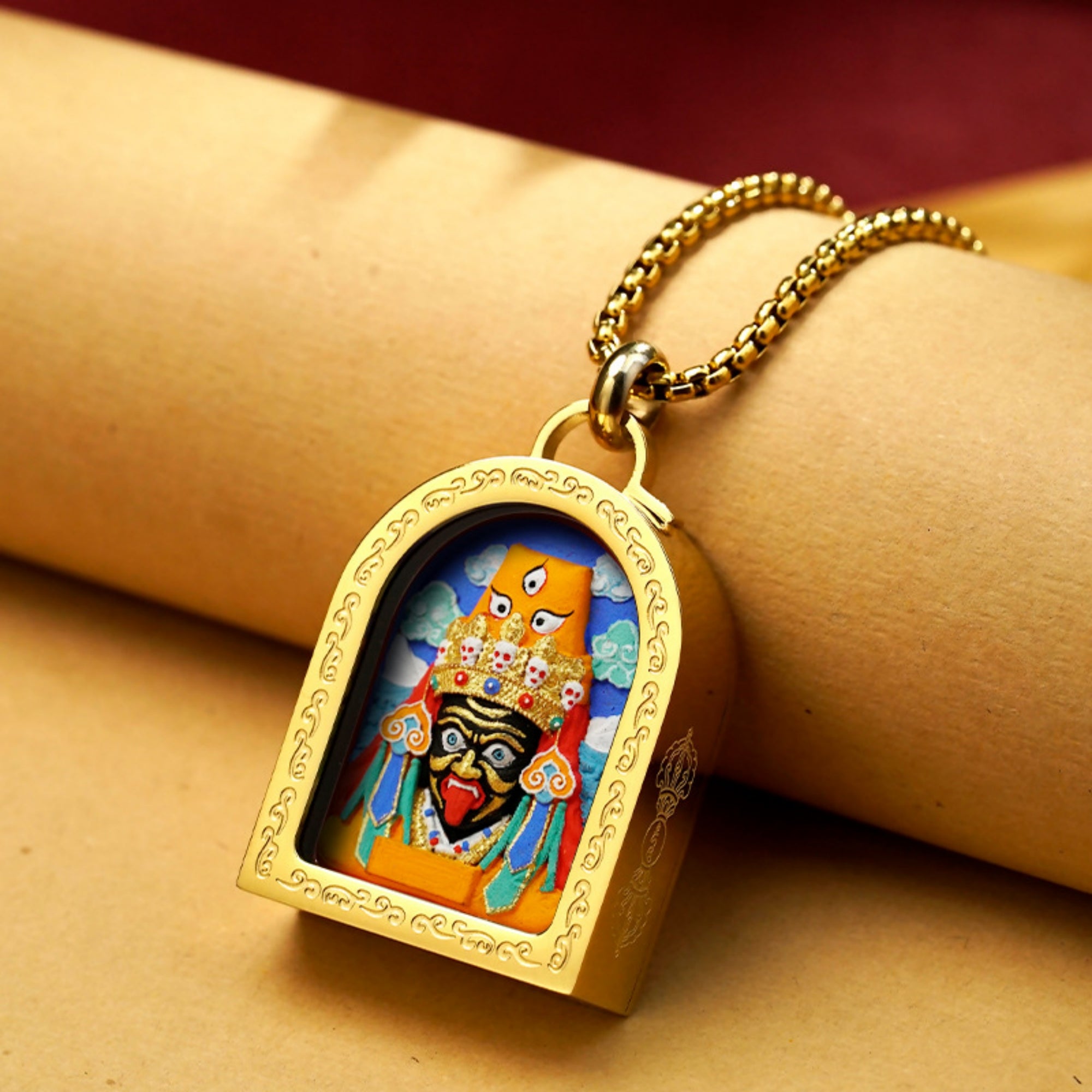 QiLing Aura Tibetan Zakiram Three-Dimensional Thangka Pendant Necklace