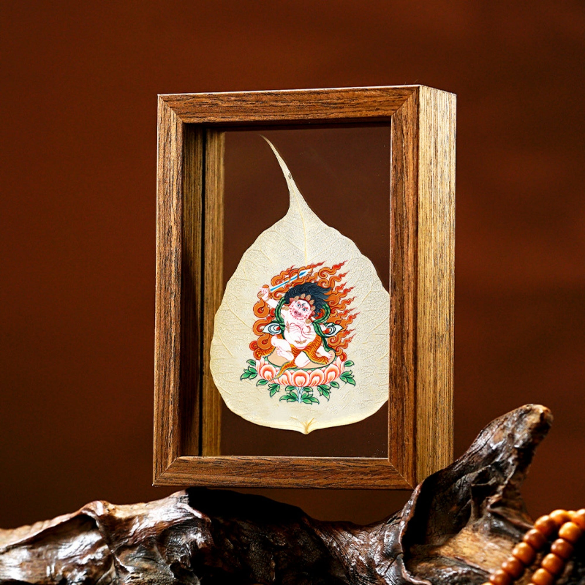 QiLingAura Hand-Painted Tibetan Bodhi Leaf Buddha Picture Frame