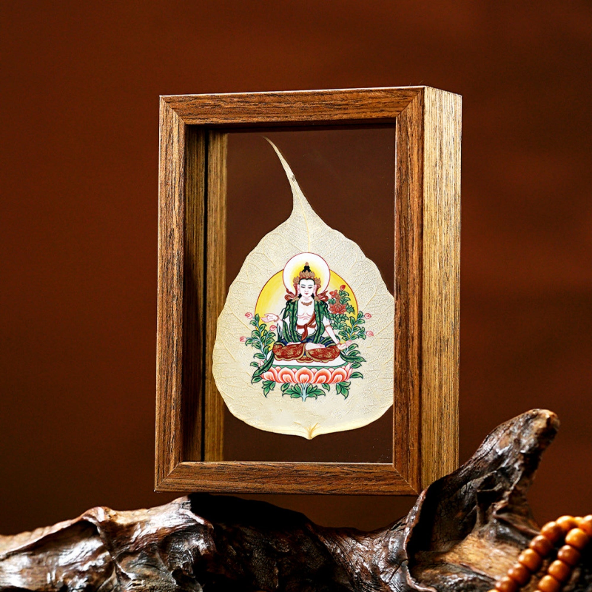 QiLingAura Hand-Painted Tibetan Bodhi Leaf Buddha Picture Frame