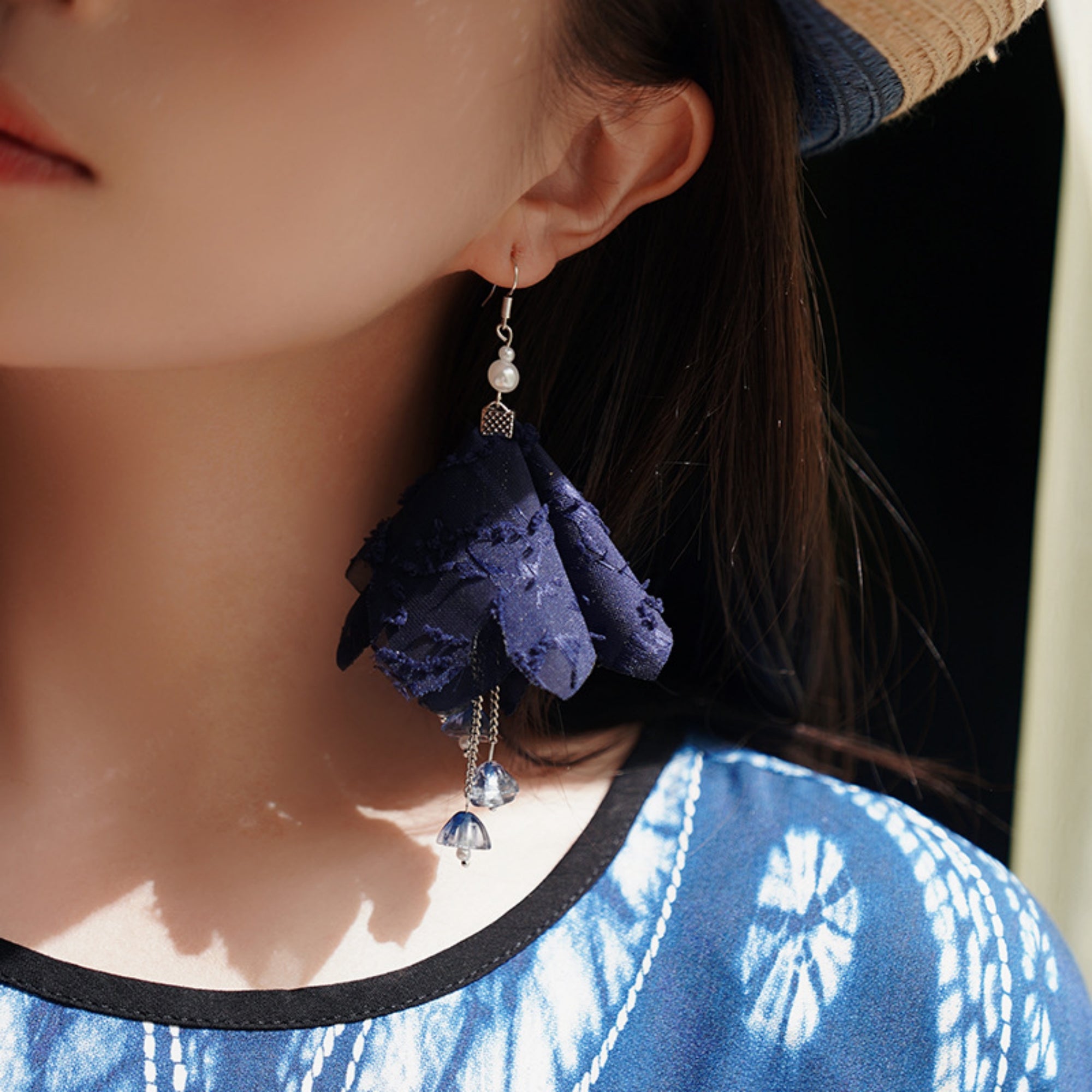 Indigo Dyed Handmade Miao Earrings