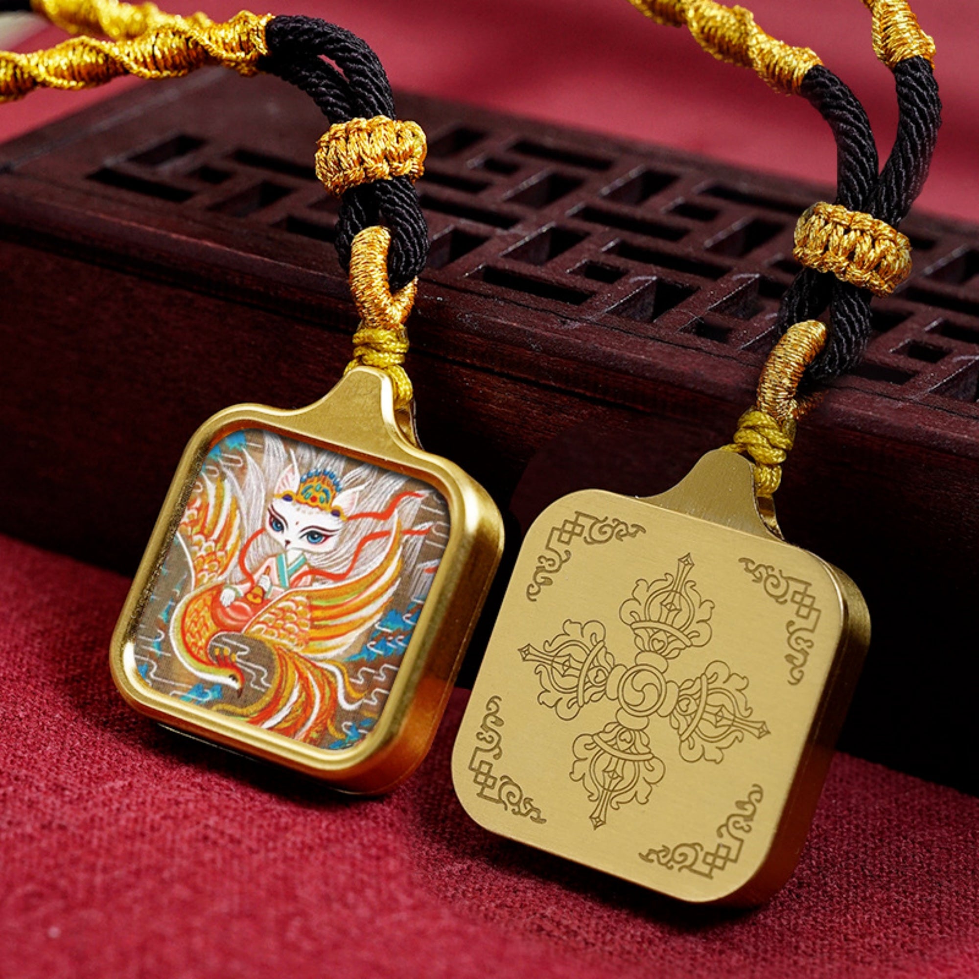 QiLing Aura Hand-Painted Tibetan Thangka Pendant Necklace Amulet