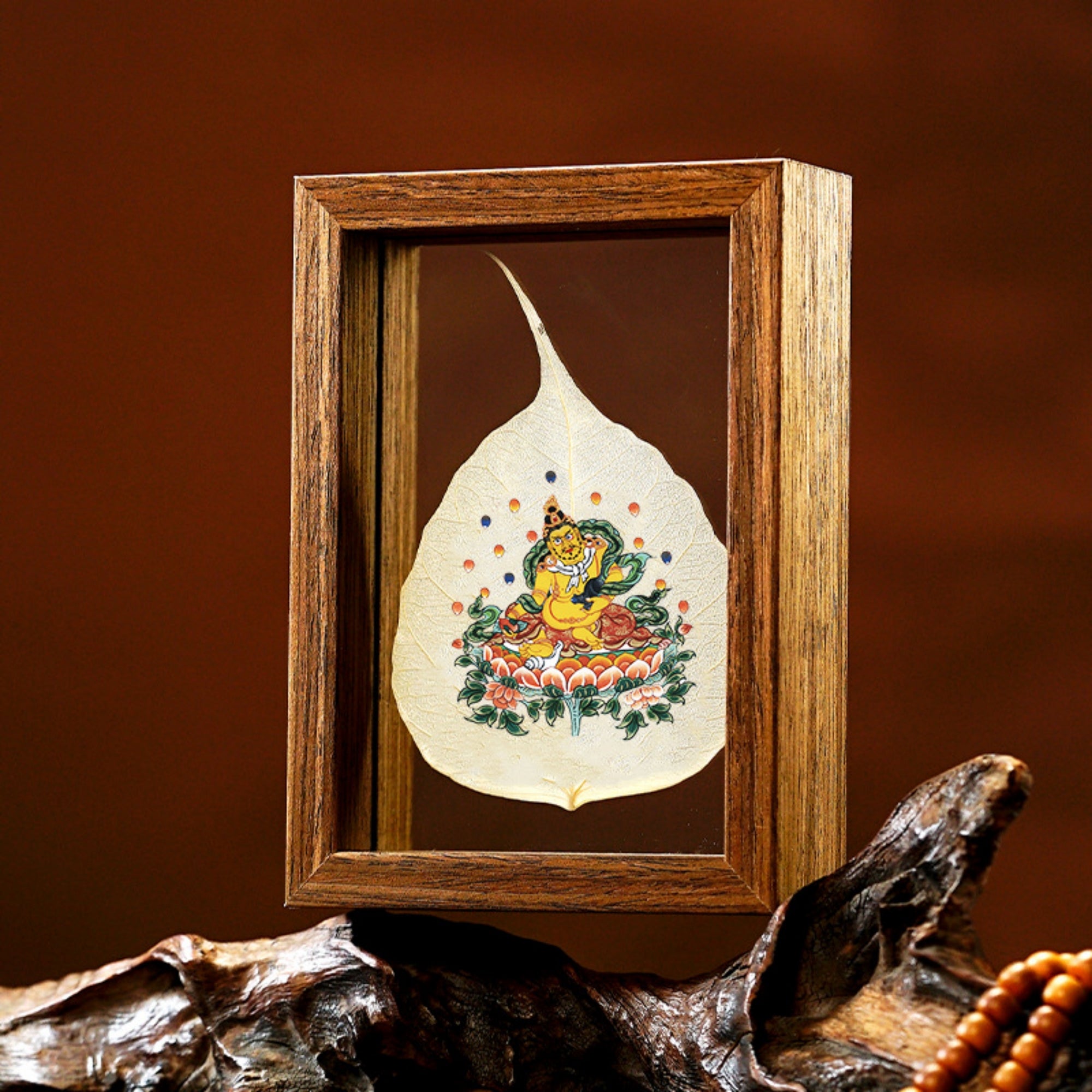 QiLingAura Hand-Painted Tibetan Bodhi Leaf Buddha Picture Frame