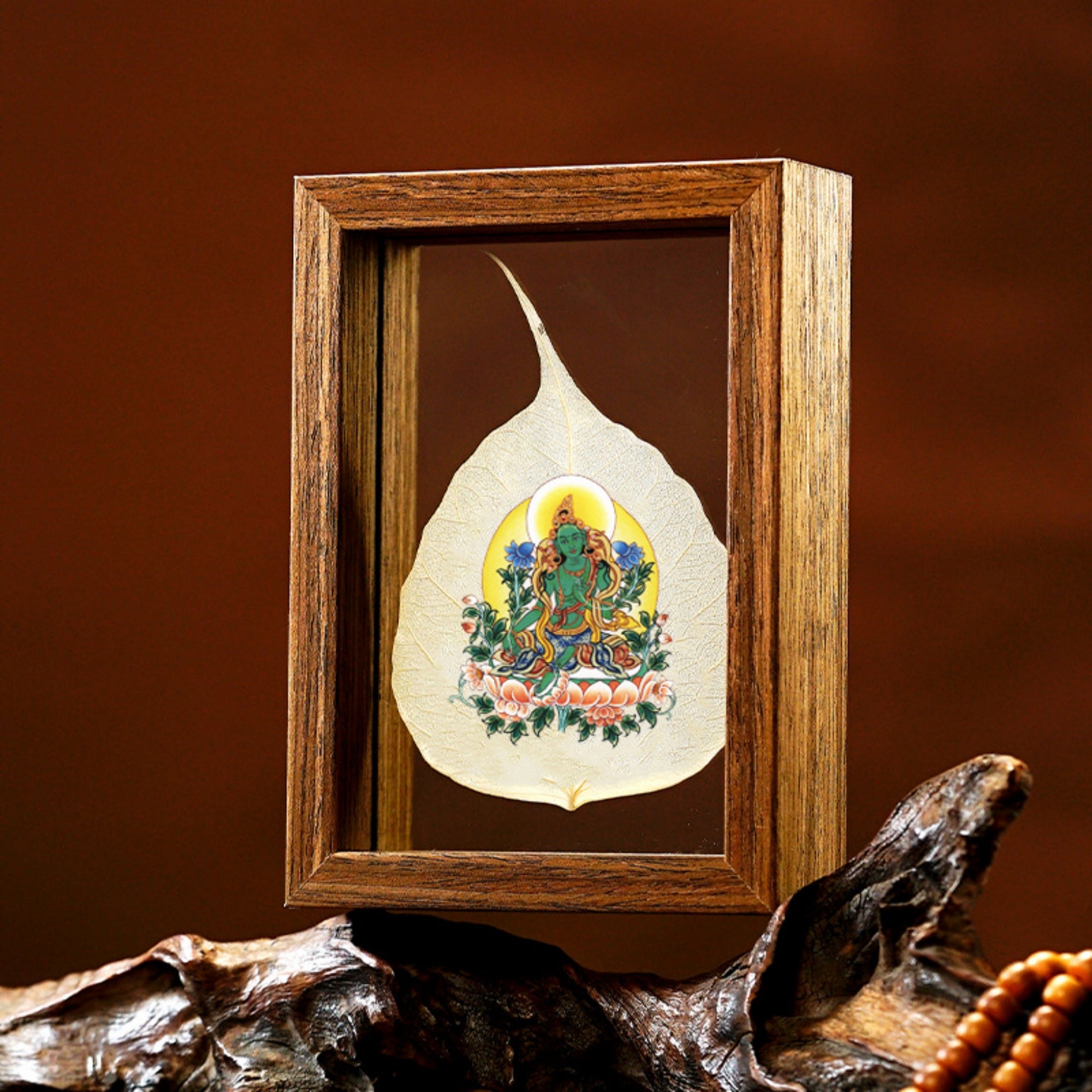 QiLingAura Hand-Painted Tibetan Bodhi Leaf Buddha Picture Frame