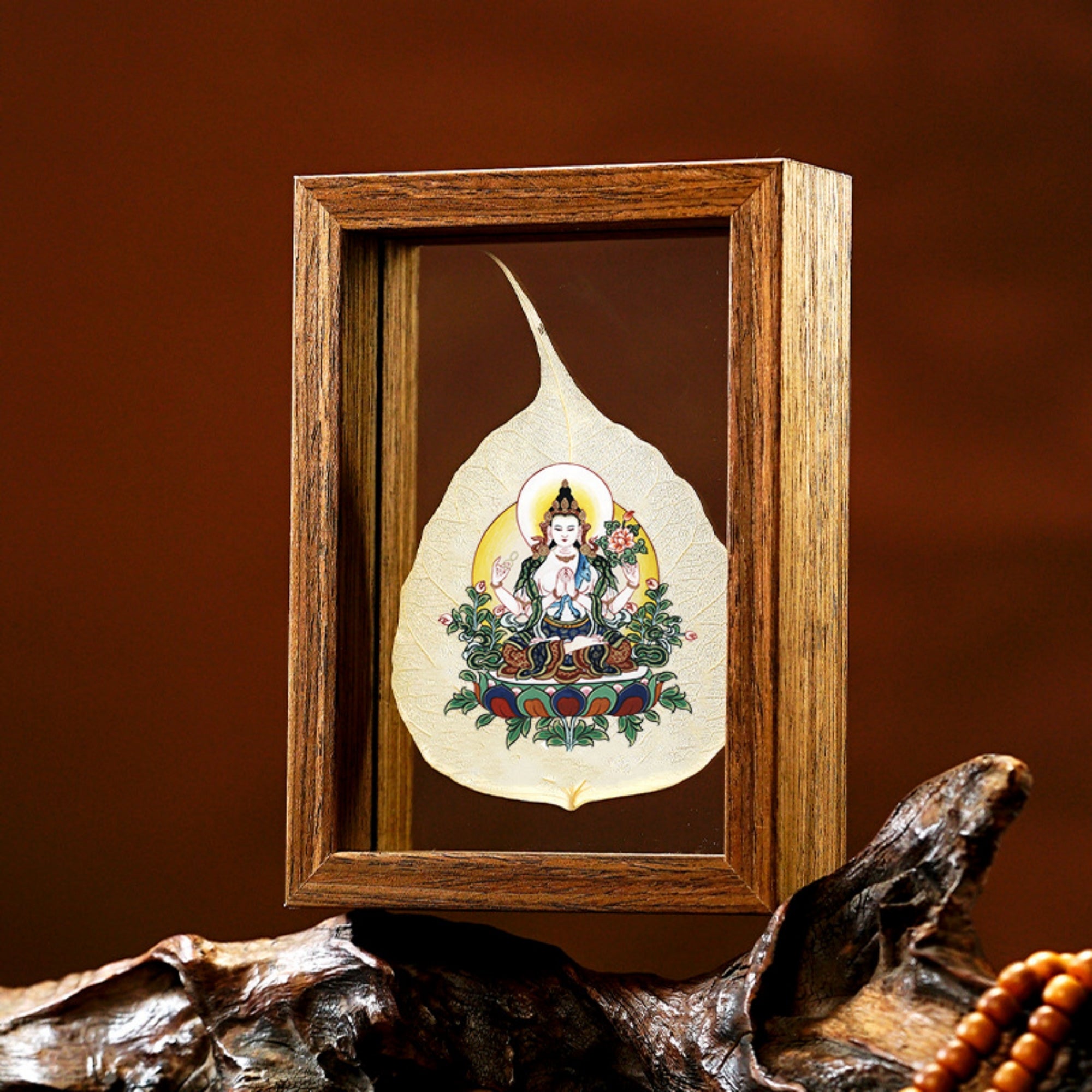 QiLingAura Hand-Painted Tibetan Bodhi Leaf Buddha Picture Frame