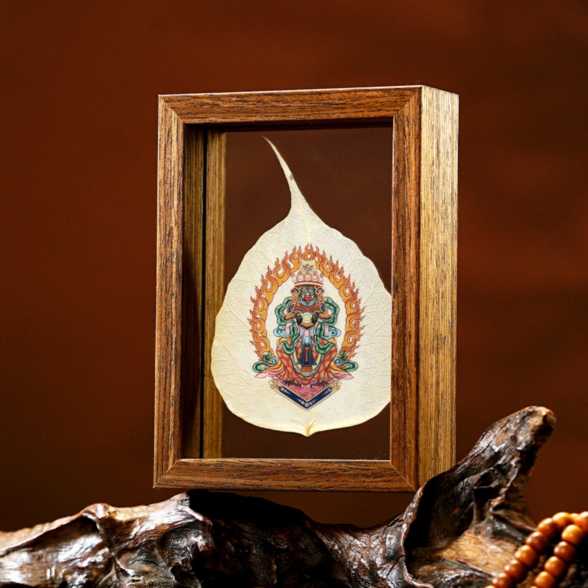 QiLingAura Hand-Painted Tibetan Bodhi Leaf Buddha Picture Frame